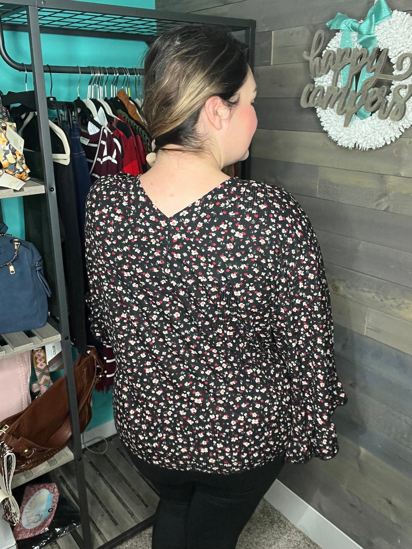 Ruffled Vneck Blouse-Happy Campers Boutique-Happy Campers Boutique, Women's Fashion and More in Plainwell, MI