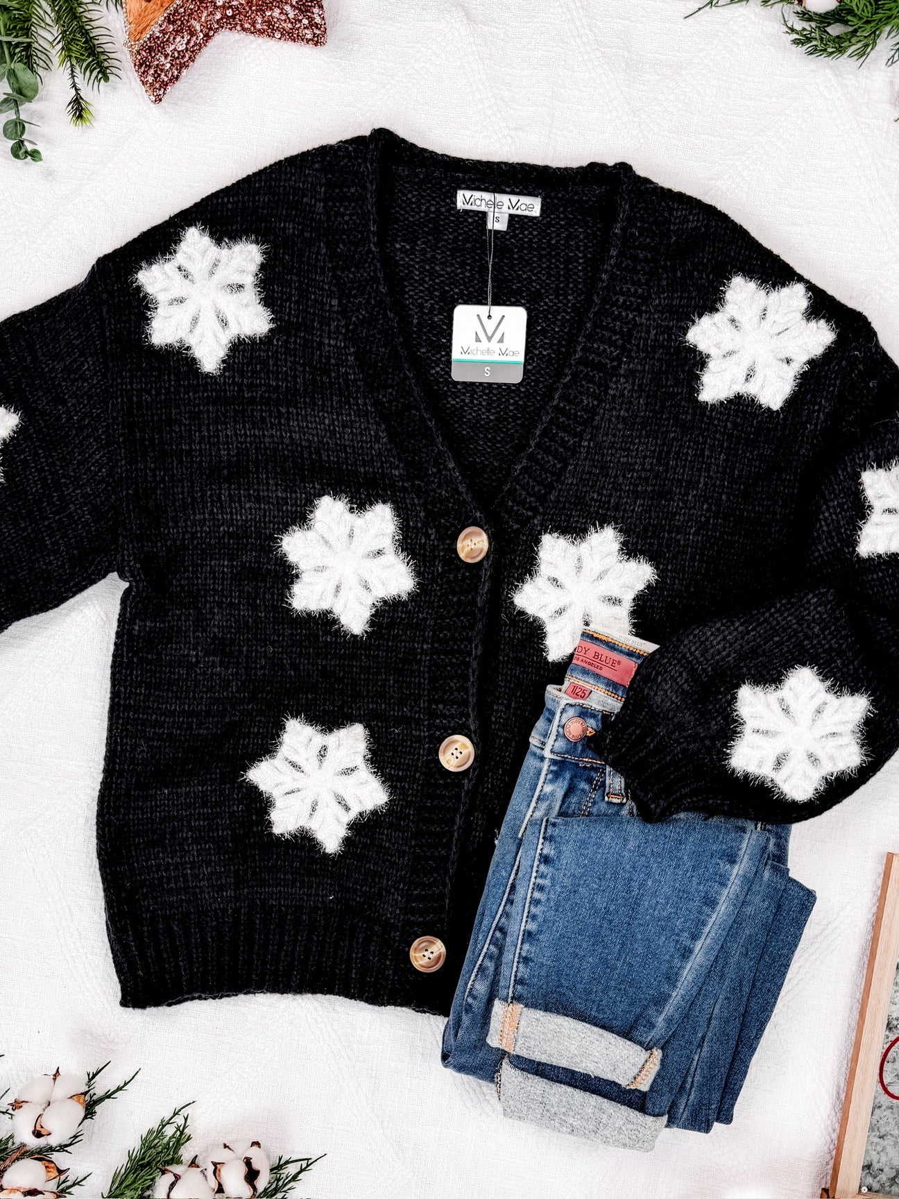 Michelle Mae Black Snowflake Cardigan-Happy Campers Boutique-Happy Campers Boutique, Women's Fashion and More in Plainwell, MI