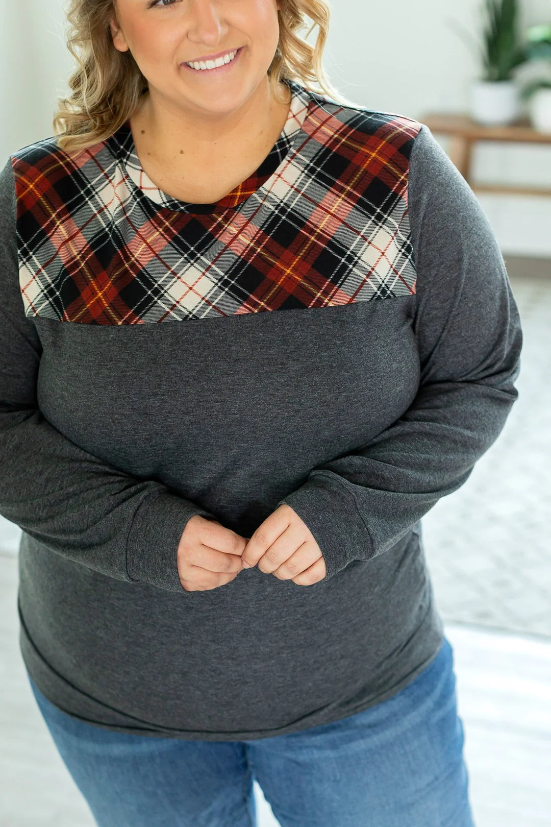 Abby Plaid Accent Top by Michelle Mae-Apparel-Happy Campers Boutique-Happy Campers Boutique, Women's Fashion and More in Plainwell, MI