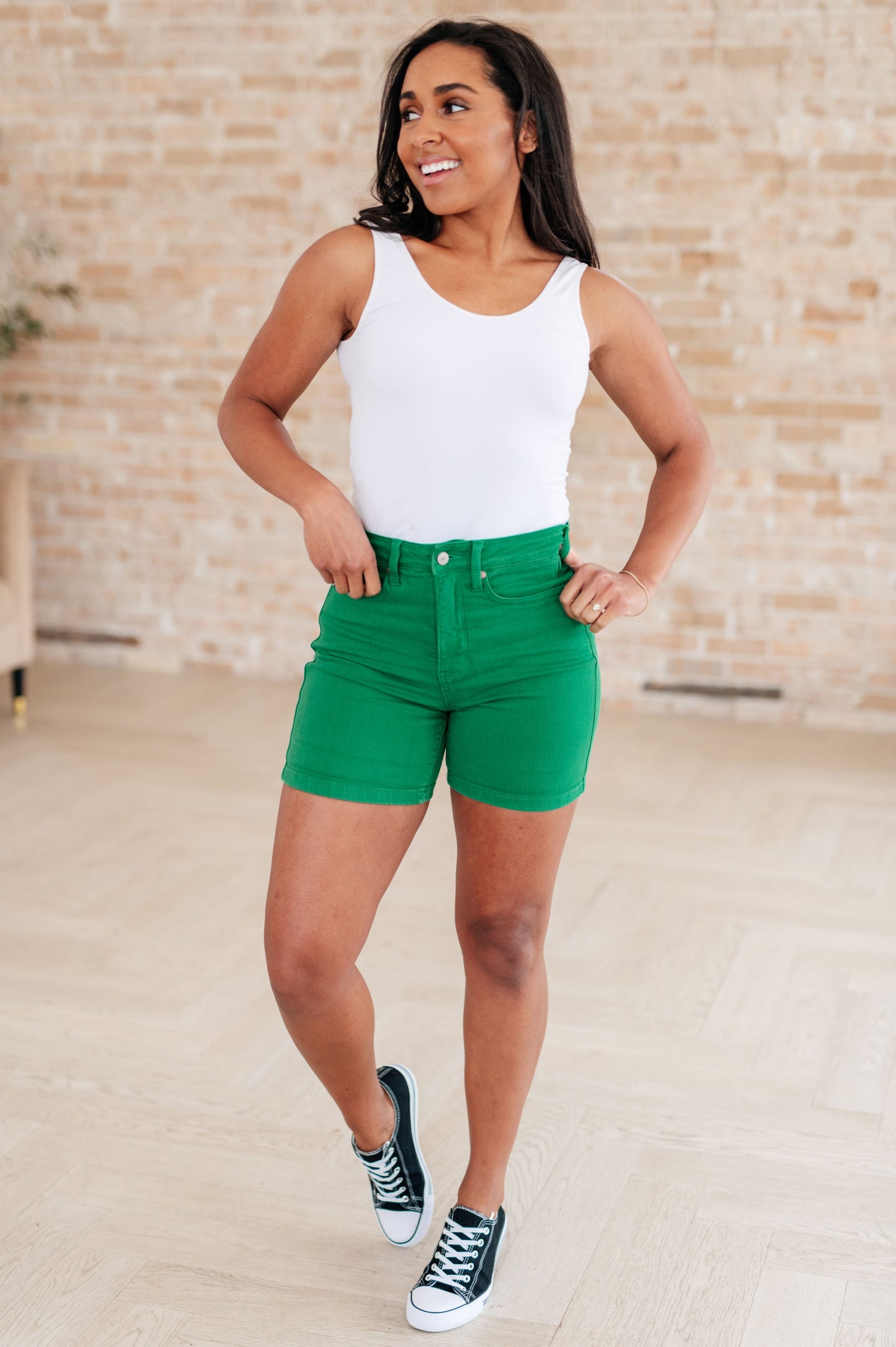 Jenna High Rise Control Top Cuffed Shorts in Green-Womens-Ave Shops-Happy Campers Boutique, Women's Fashion and More in Plainwell, MI
