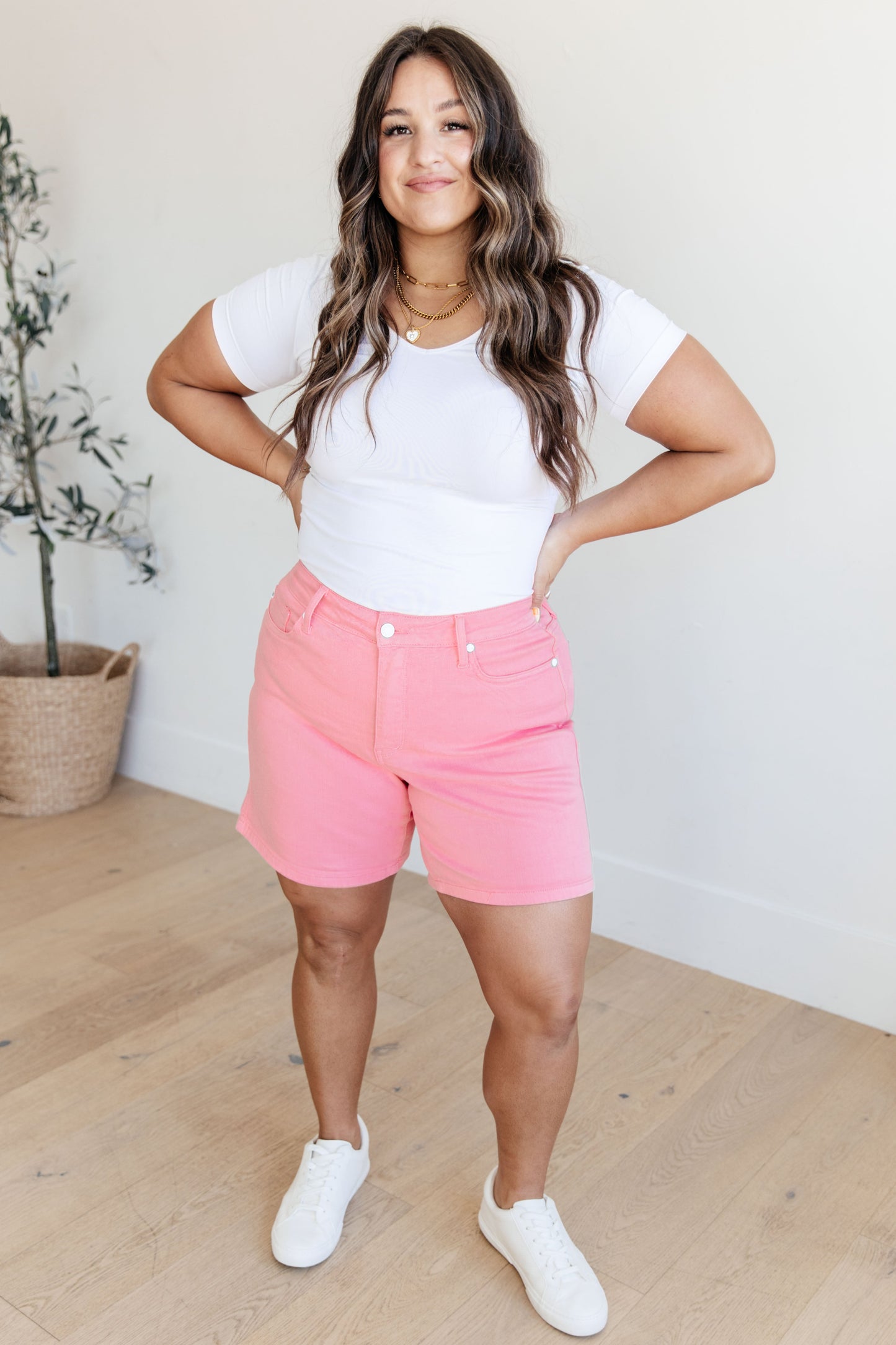 Jenna High Rise Control Top Cuffed Shorts in Pink-Womens-Ave Shops-Happy Campers Boutique, Women's Fashion and More in Plainwell, MI