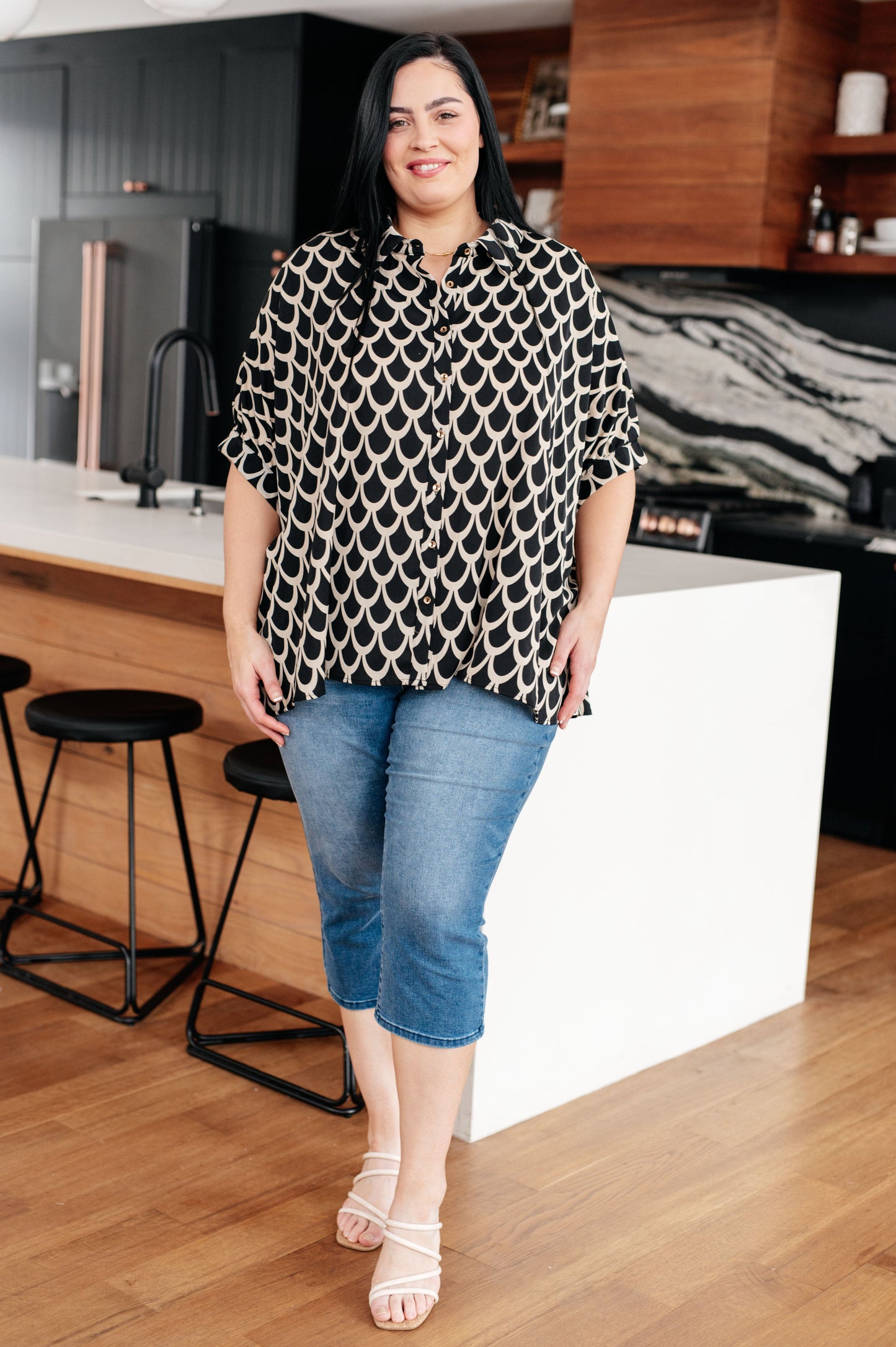 Art Deco Button Up Blouse-Tops-Ave Shops-Happy Campers Boutique, Women's Fashion and More in Plainwell, MI
