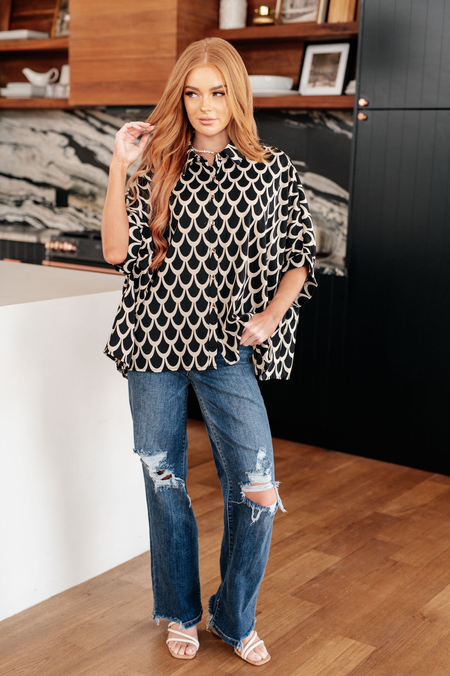 Art Deco Button Up Blouse-Tops-Ave Shops-Happy Campers Boutique, Women's Fashion and More in Plainwell, MI