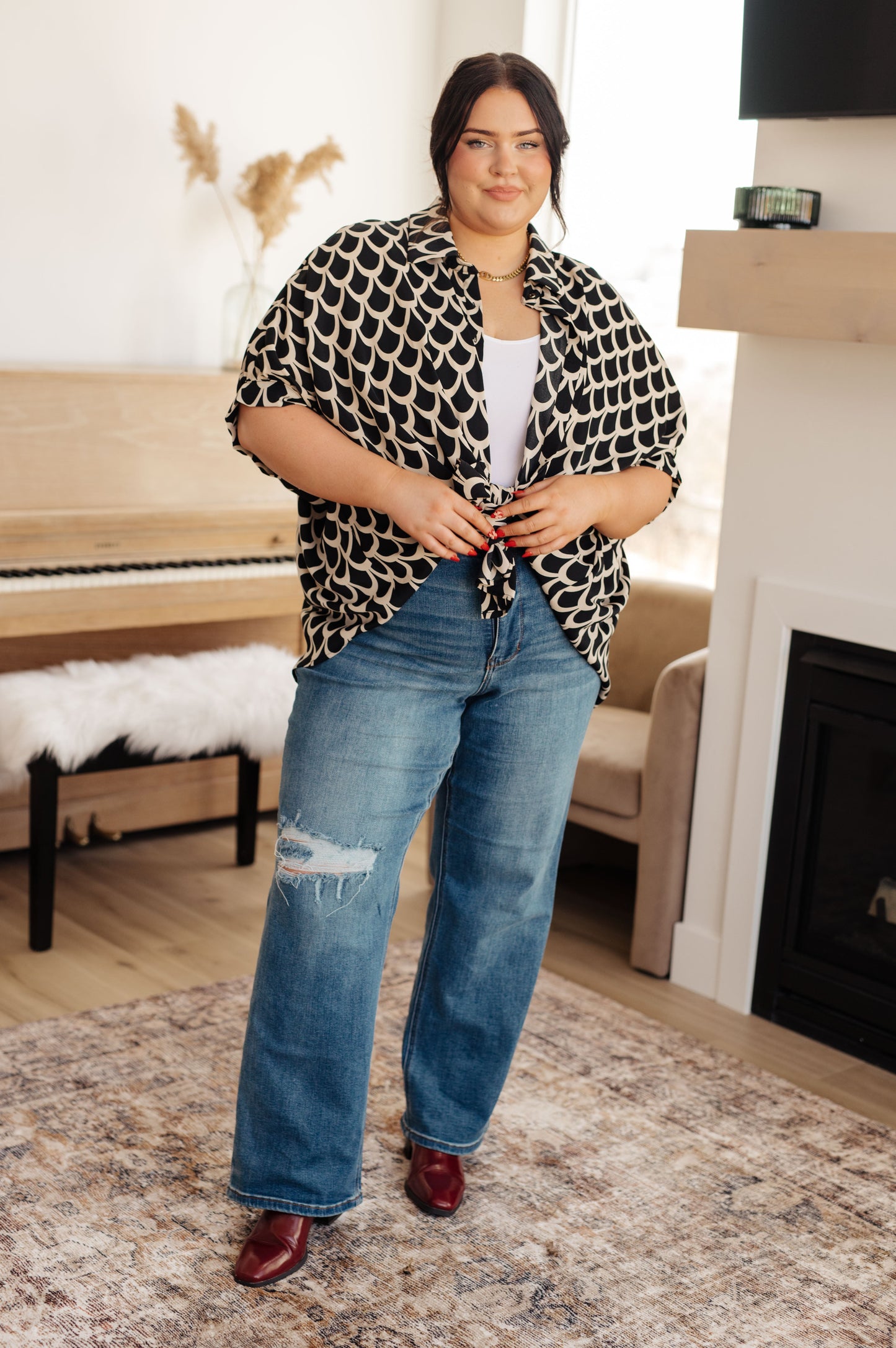 Art Deco Button Up Blouse-Tops-Ave Shops-Happy Campers Boutique, Women's Fashion and More in Plainwell, MI