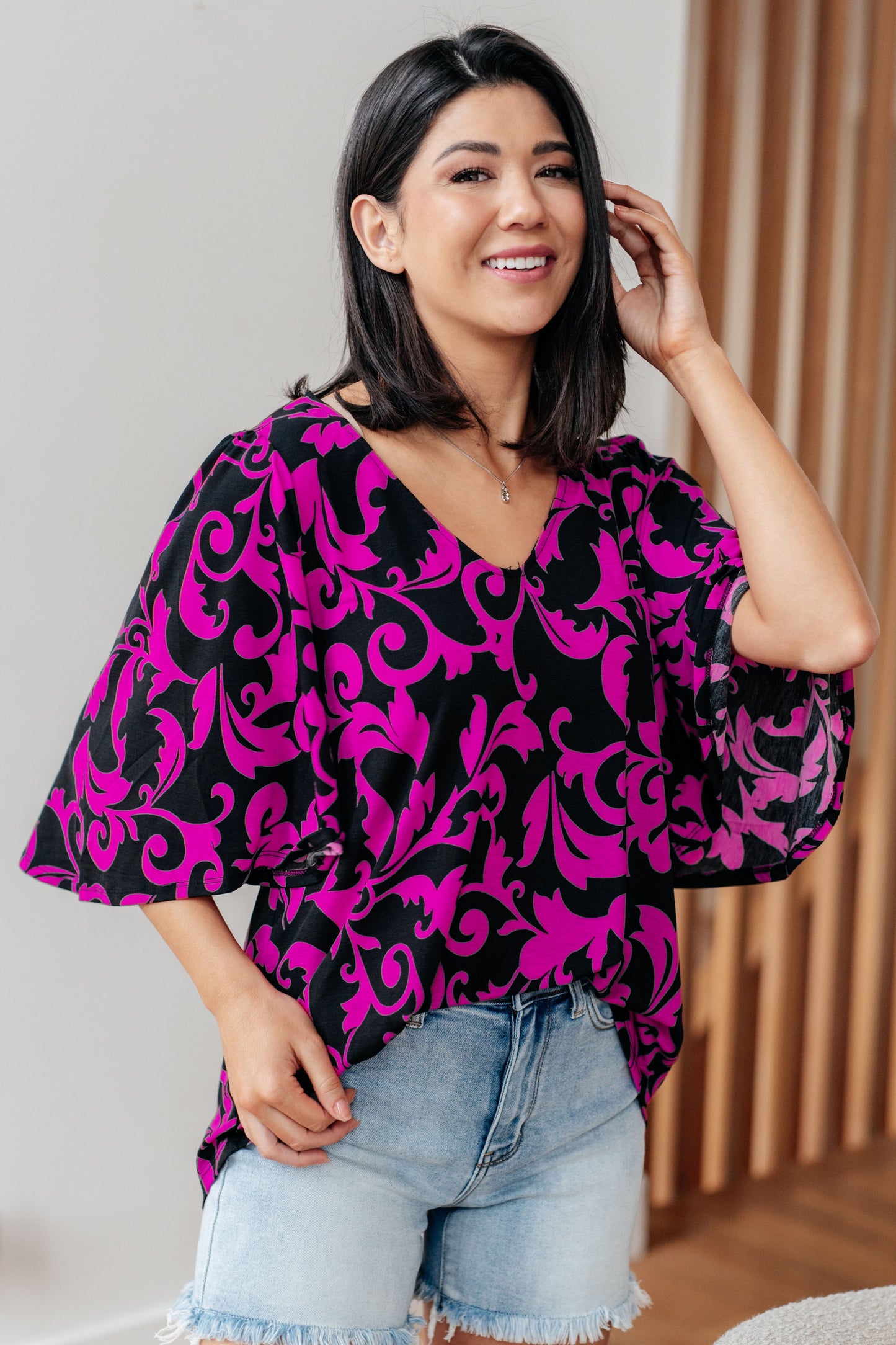 Casually Cute V-Neck Top in Magenta-Womens-Ave Shops-Happy Campers Boutique, Women's Fashion and More in Plainwell, MI
