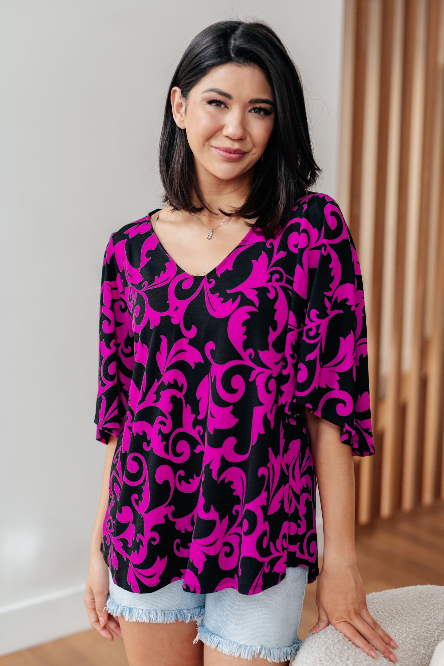 Casually Cute V-Neck Top in Magenta-Womens-Ave Shops-Happy Campers Boutique, Women's Fashion and More in Plainwell, MI