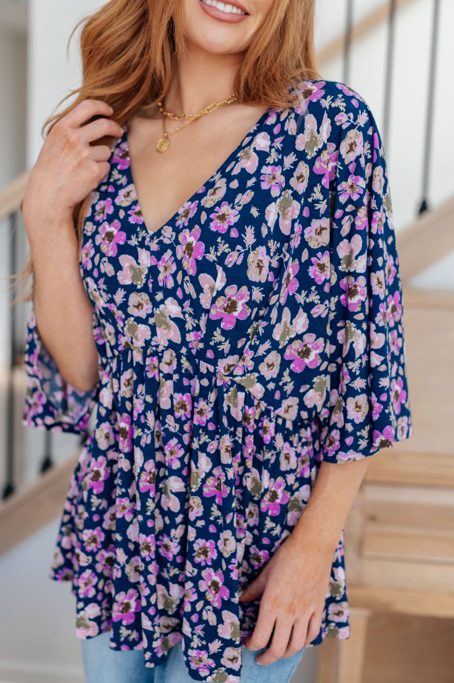 Dearest Dreamer Peplum Top in Navy Floral-Womens-Ave Shops-Happy Campers Boutique, Women's Fashion and More in Plainwell, MI