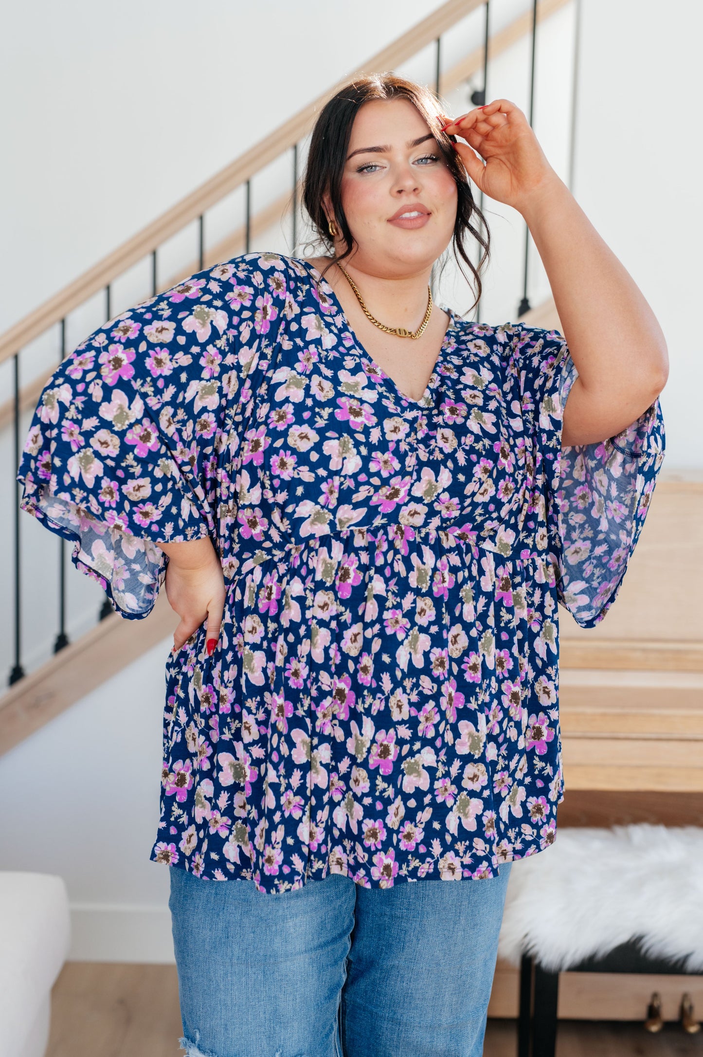 Dearest Dreamer Peplum Top in Navy Floral-Womens-Ave Shops-Happy Campers Boutique, Women's Fashion and More in Plainwell, MI