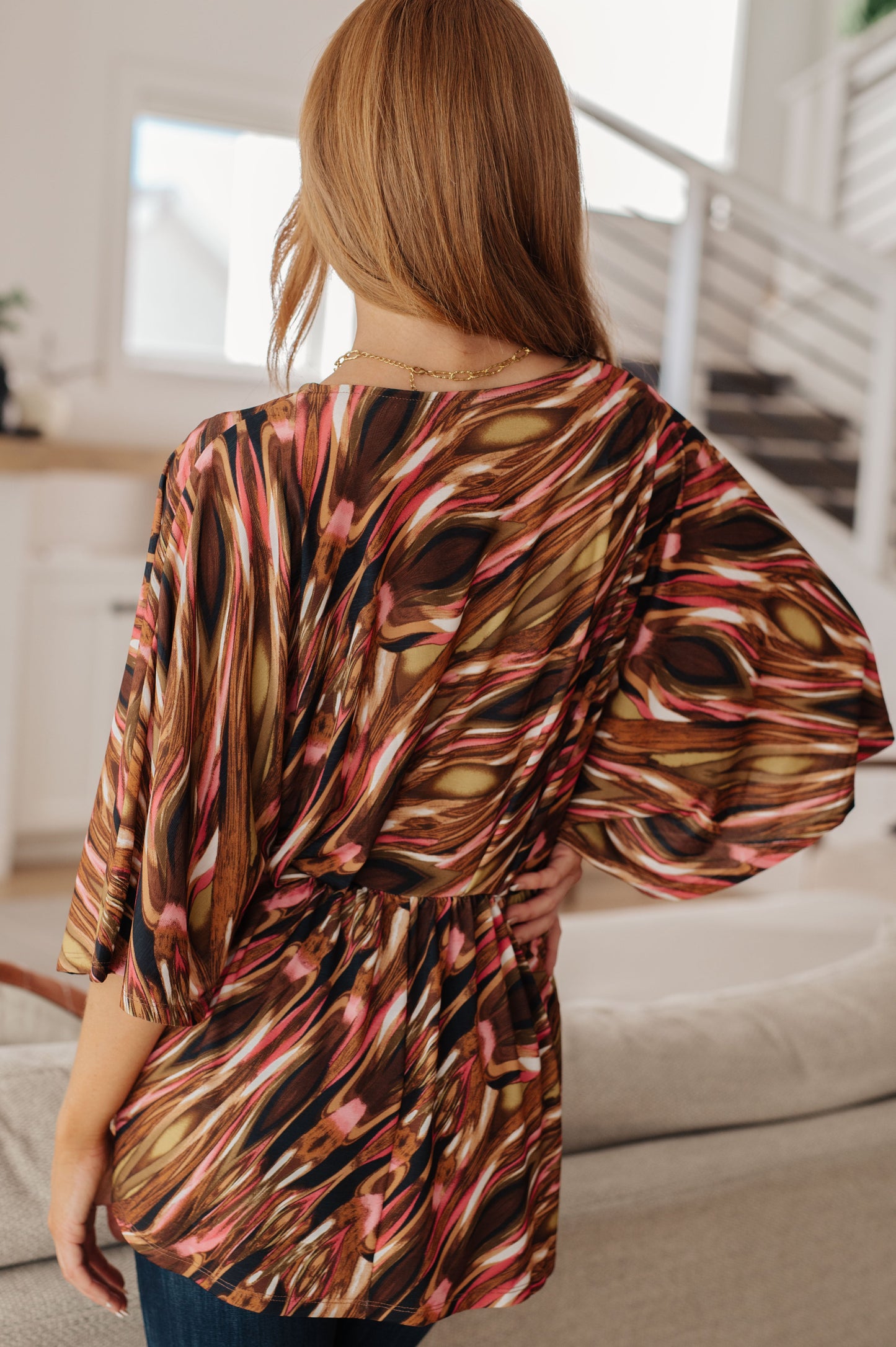 Dearest Dreamer Peplum Top in Abstract Mocha-Womens-Ave Shops-Happy Campers Boutique, Women's Fashion and More in Plainwell, MI
