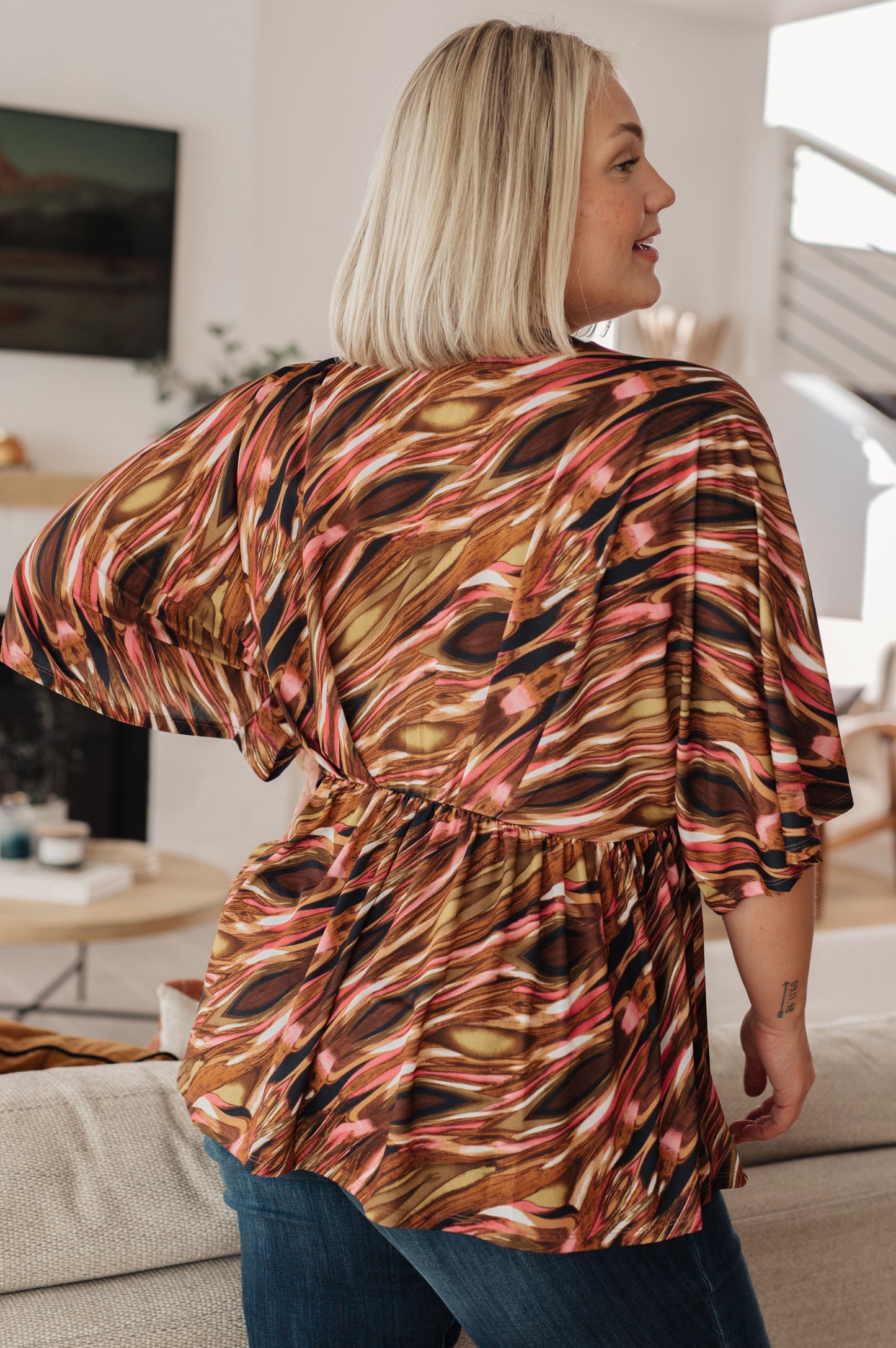 Dearest Dreamer Peplum Top in Abstract Mocha-Womens-Ave Shops-Happy Campers Boutique, Women's Fashion and More in Plainwell, MI