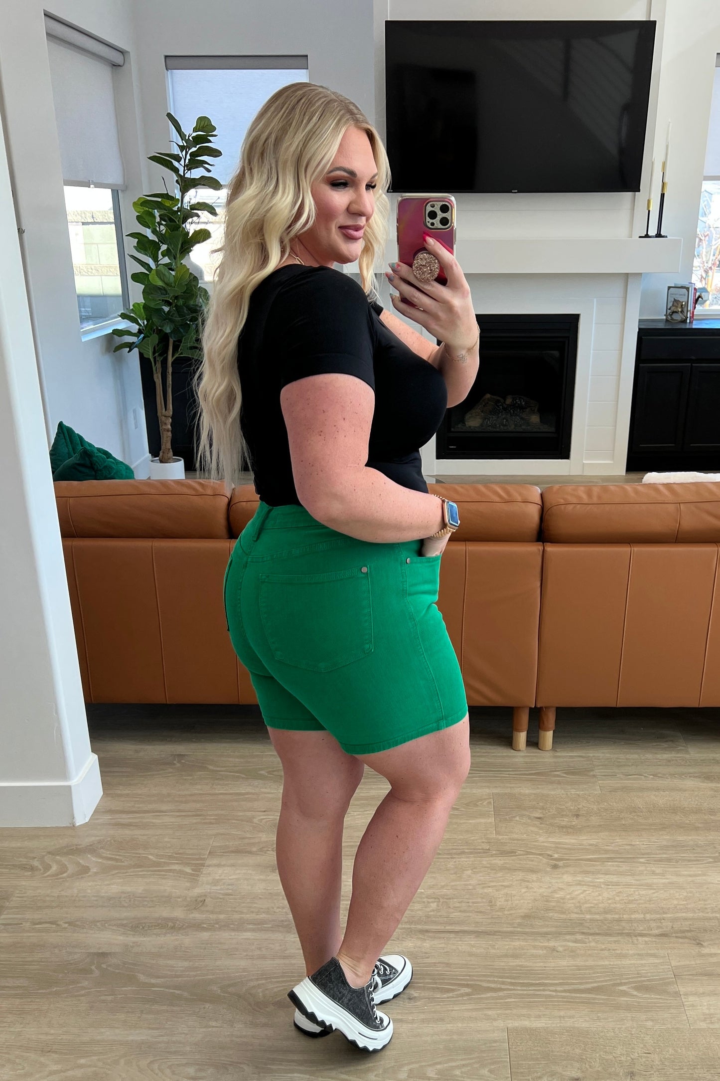 Jenna High Rise Control Top Cuffed Shorts in Green-Womens-Ave Shops-Happy Campers Boutique, Women's Fashion and More in Plainwell, MI