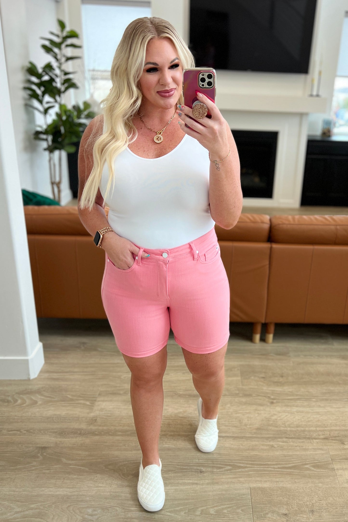 Jenna High Rise Control Top Cuffed Shorts in Pink-Womens-Ave Shops-Happy Campers Boutique, Women's Fashion and More in Plainwell, MI