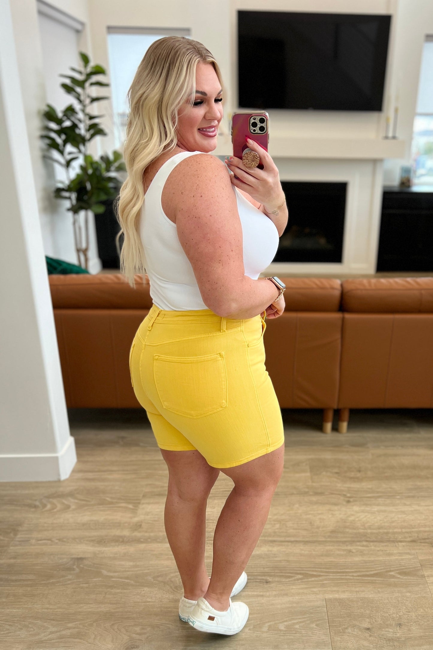 Jenna High Rise Control Top Cuffed Shorts in Yellow-Womens-Ave Shops-Happy Campers Boutique, Women's Fashion and More in Plainwell, MI