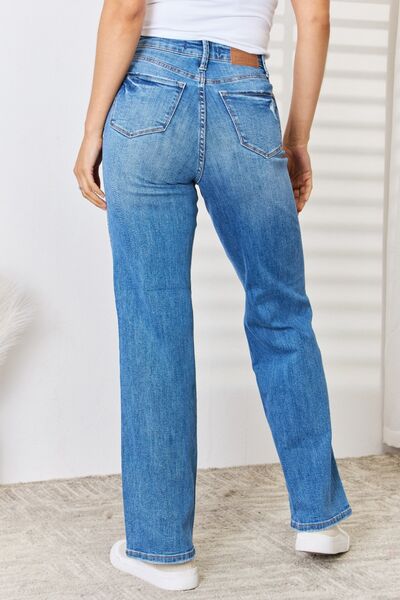 Judy Blue Full Size High Waist Distressed Straight-Leg Jeans-DENIM-Trendsi-Happy Campers Boutique, Women's Fashion and More in Plainwell, MI