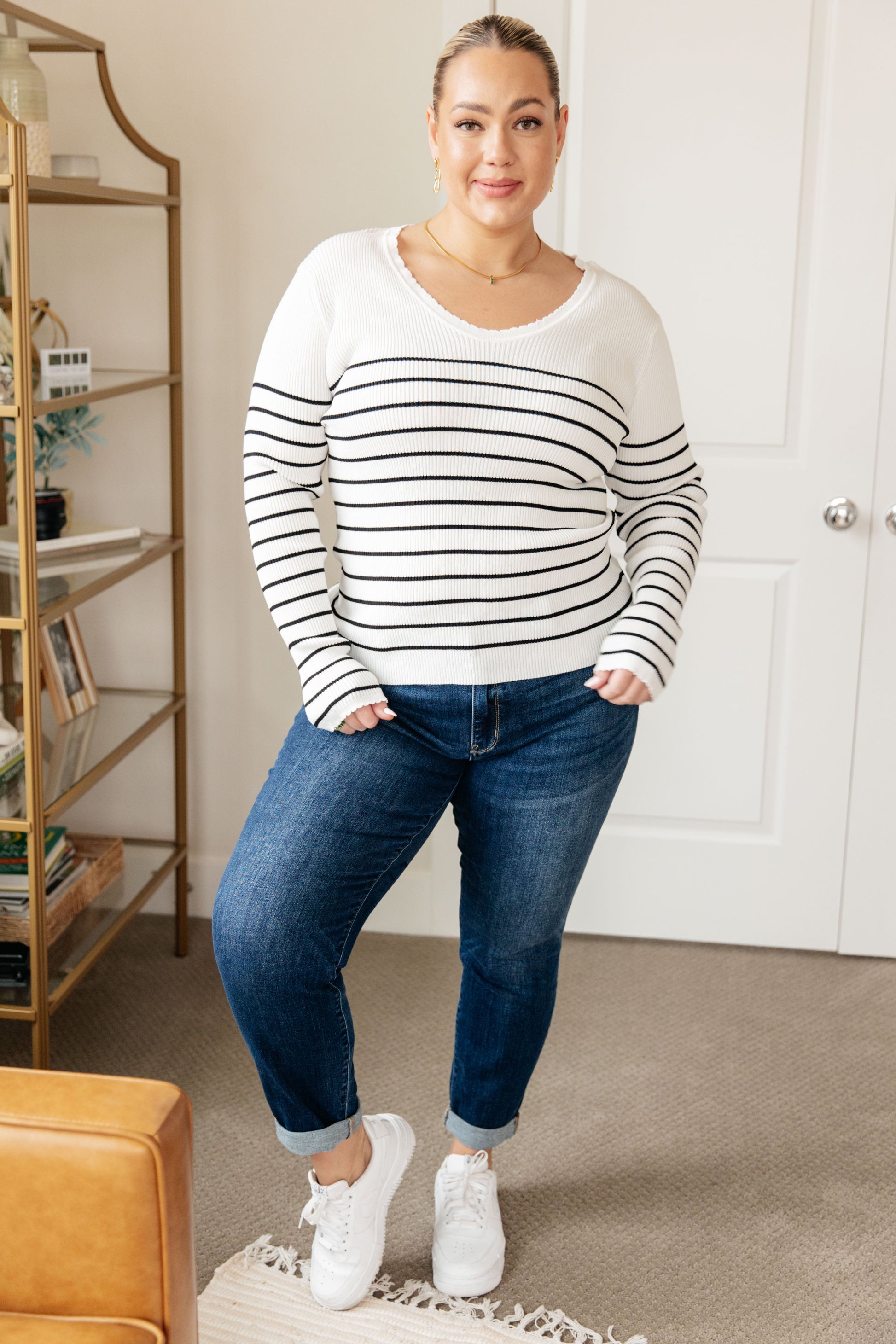 Be Still V-Neck Striped Sweater-Womens-Ave Shops-Happy Campers Boutique, Women's Fashion and More in Plainwell, MI