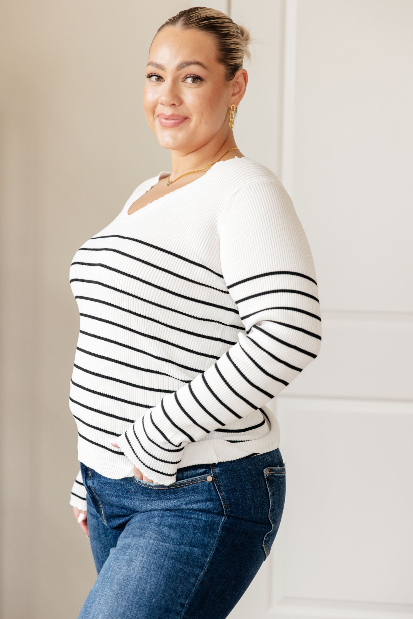 Be Still V-Neck Striped Sweater-Womens-Ave Shops-Happy Campers Boutique, Women's Fashion and More in Plainwell, MI