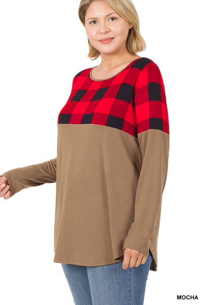 PLAID COLOR BLOCK LONG SLEEVE TOP-Happy Campers Boutique-Happy Campers Boutique, Women's Fashion and More in Plainwell, MI
