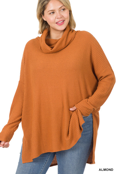BRUSHED THERMAL WAFFLE COWL NECK SWEATER-Happy Campers Boutique-Happy Campers Boutique, Women's Fashion and More in Plainwell, MI
