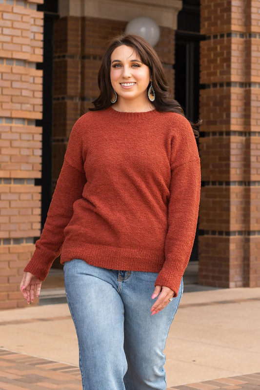 Southern Grace RUST FAUX MOHAIR SWEATER-Happy Campers Boutique-Happy Campers Boutique, Women's Fashion and More in Plainwell, MI