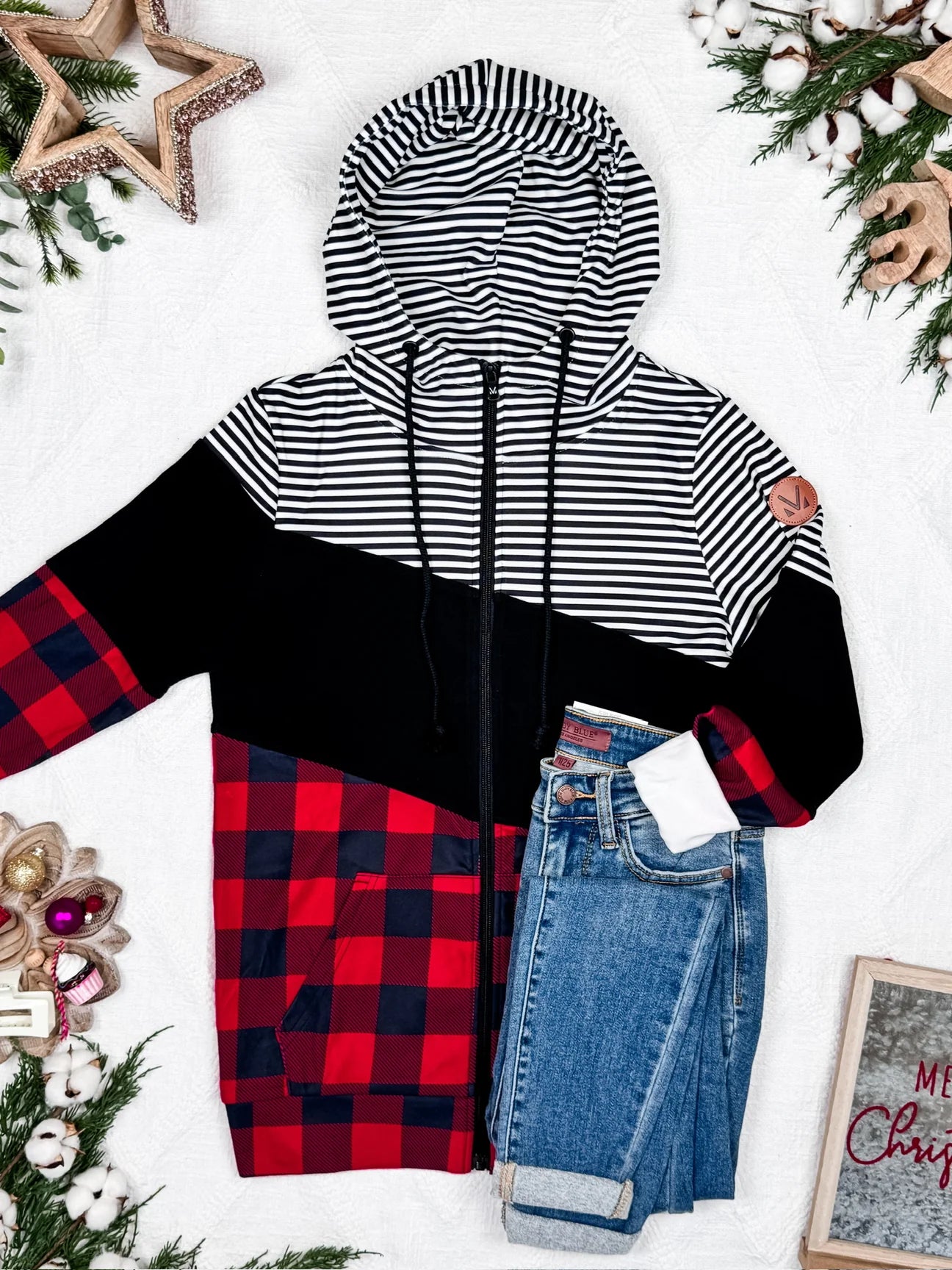 Michelle Mae Colorblock Buffalo Plaid Hoodie-Apparel-Happy Campers Boutique-Happy Campers Boutique, Women's Fashion and More in Plainwell, MI