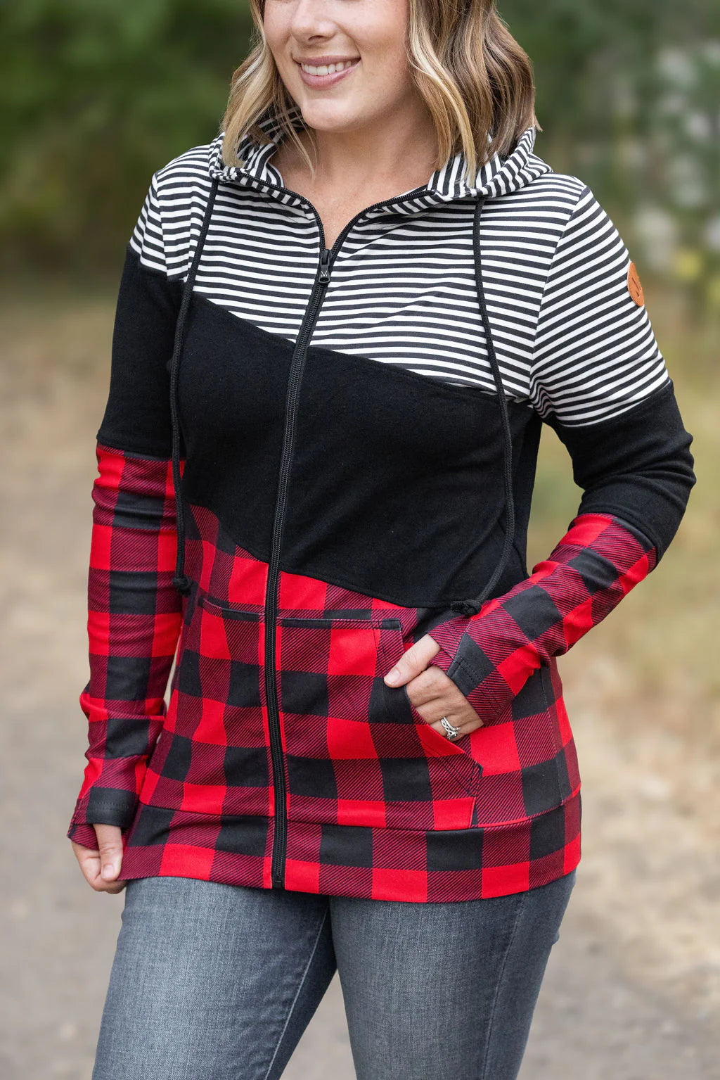 Michelle Mae Colorblock Buffalo Plaid Hoodie-Apparel-Happy Campers Boutique-Happy Campers Boutique, Women's Fashion and More in Plainwell, MI