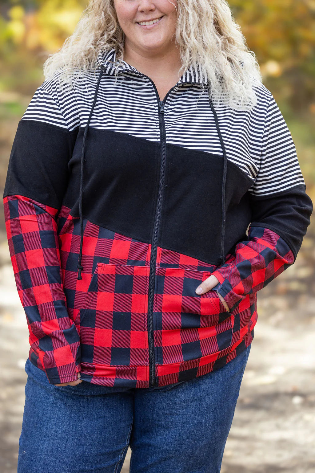 Michelle Mae Colorblock Buffalo Plaid Hoodie-Apparel-Happy Campers Boutique-Happy Campers Boutique, Women's Fashion and More in Plainwell, MI