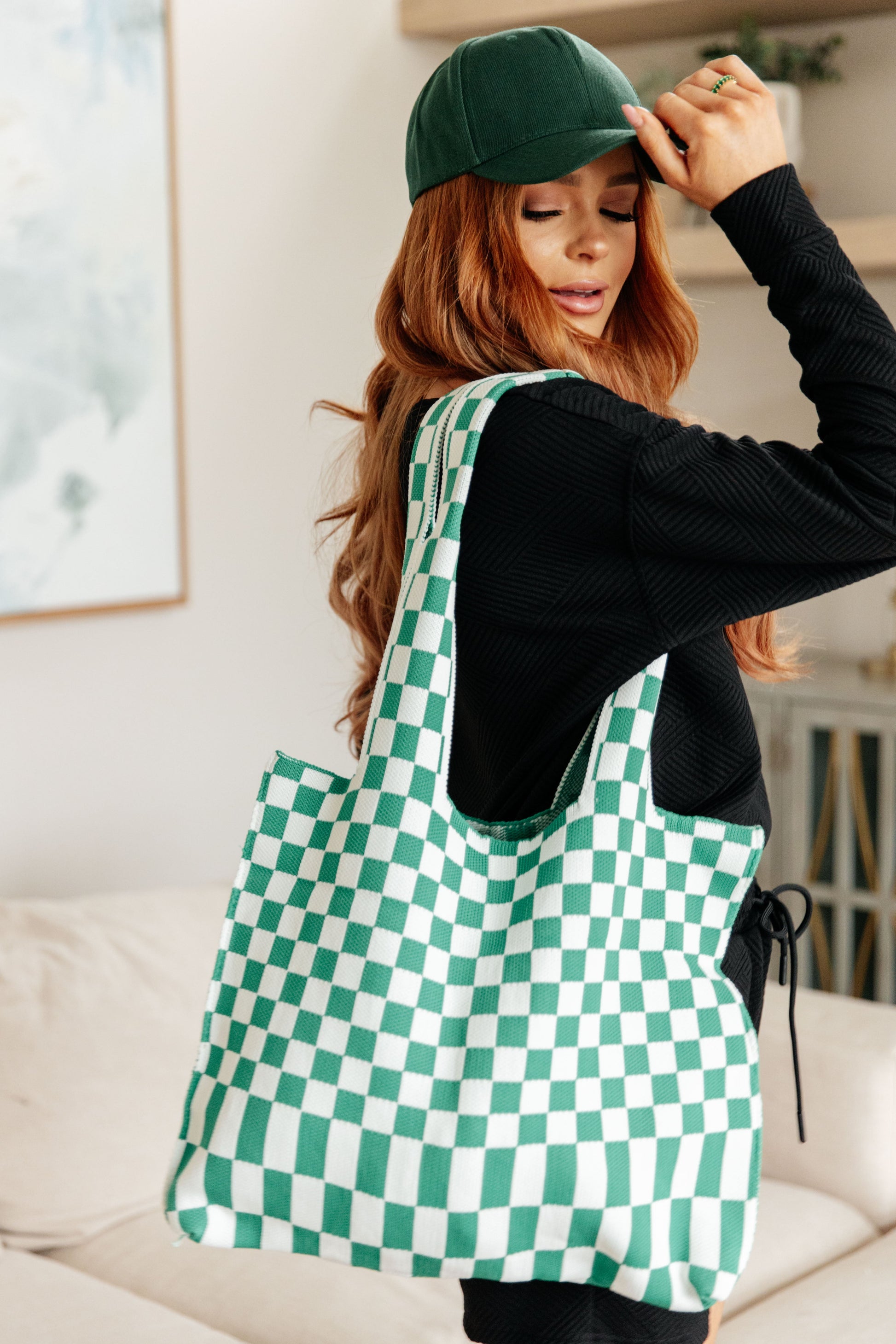 Checkerboard Lazy Wind Big Bag in Green & White-Womens-Ave Shops-Happy Campers Boutique, Women's Fashion and More in Plainwell, MI
