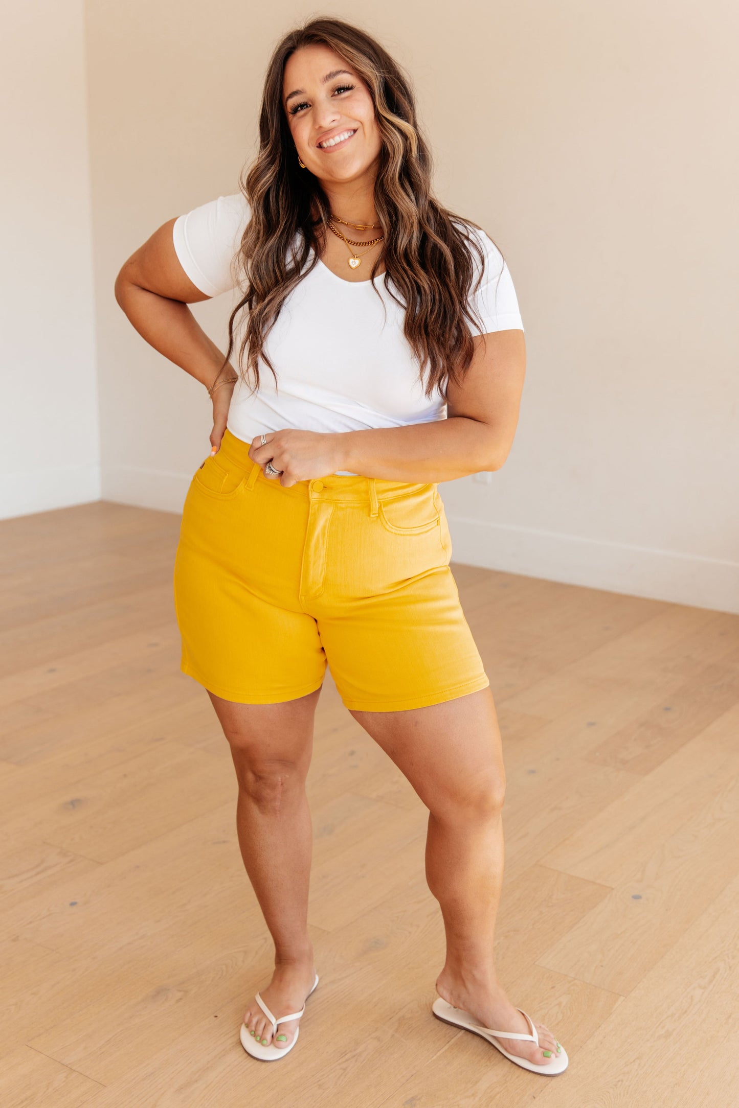 Jenna High Rise Control Top Cuffed Shorts in Yellow-Womens-Ave Shops-Happy Campers Boutique, Women's Fashion and More in Plainwell, MI