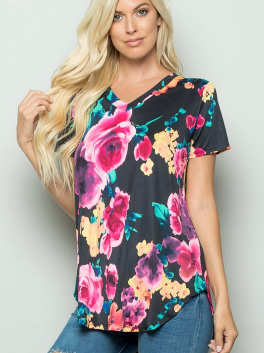 Short Sleeve Floral Top-Happy Campers Boutique-Happy Campers Boutique, Women's Fashion and More in Plainwell, MI