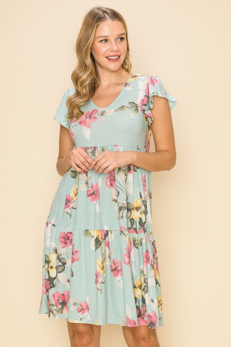 Floral Short Sleeve Tiered Dress-Happy Campers Boutique-Happy Campers Boutique, Women's Fashion and More in Plainwell, MI