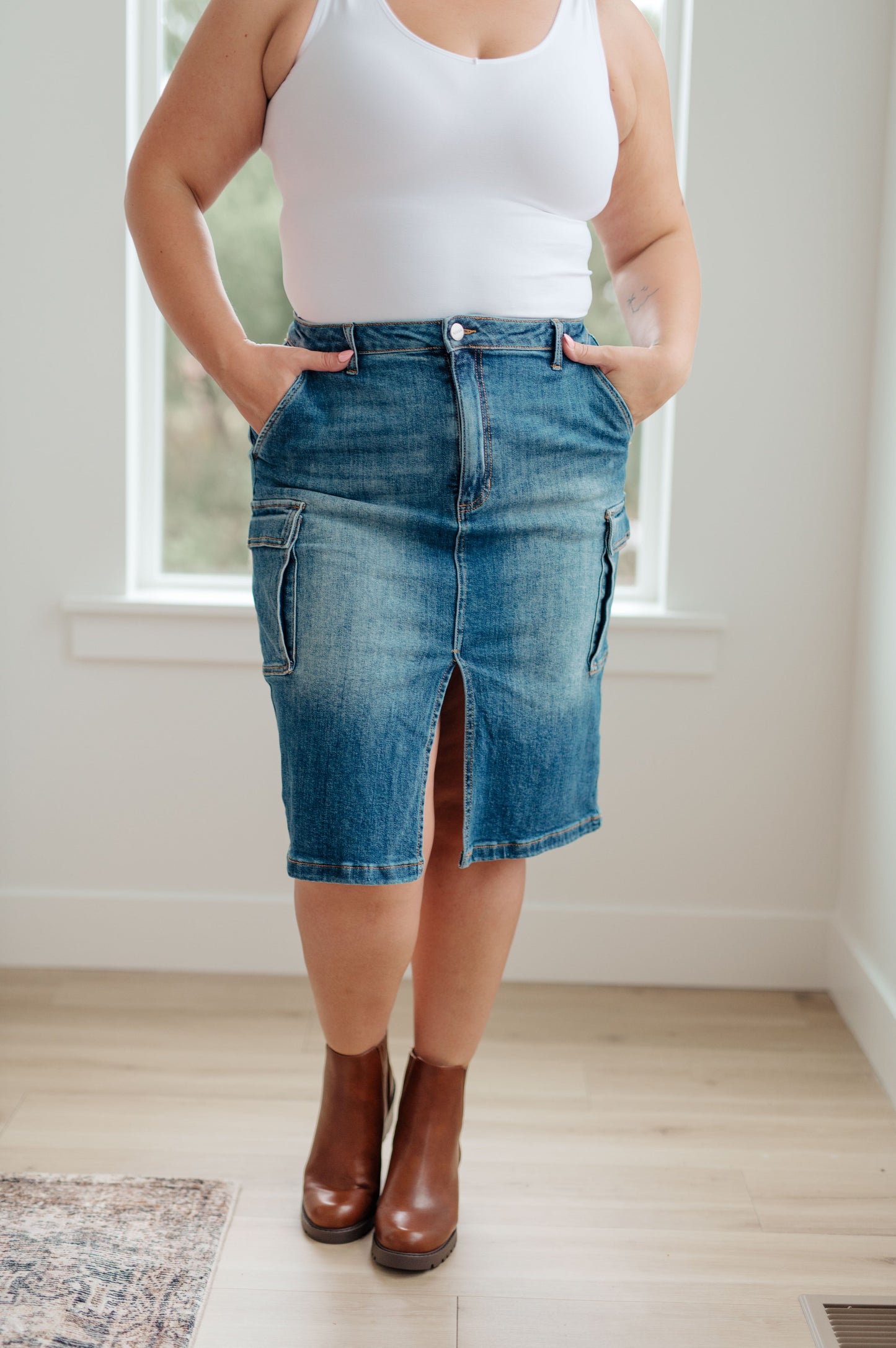 Always Be There Cargo Denim Skirt-Womens-Ave Shops-Happy Campers Boutique, Women's Fashion and More in Plainwell, MI