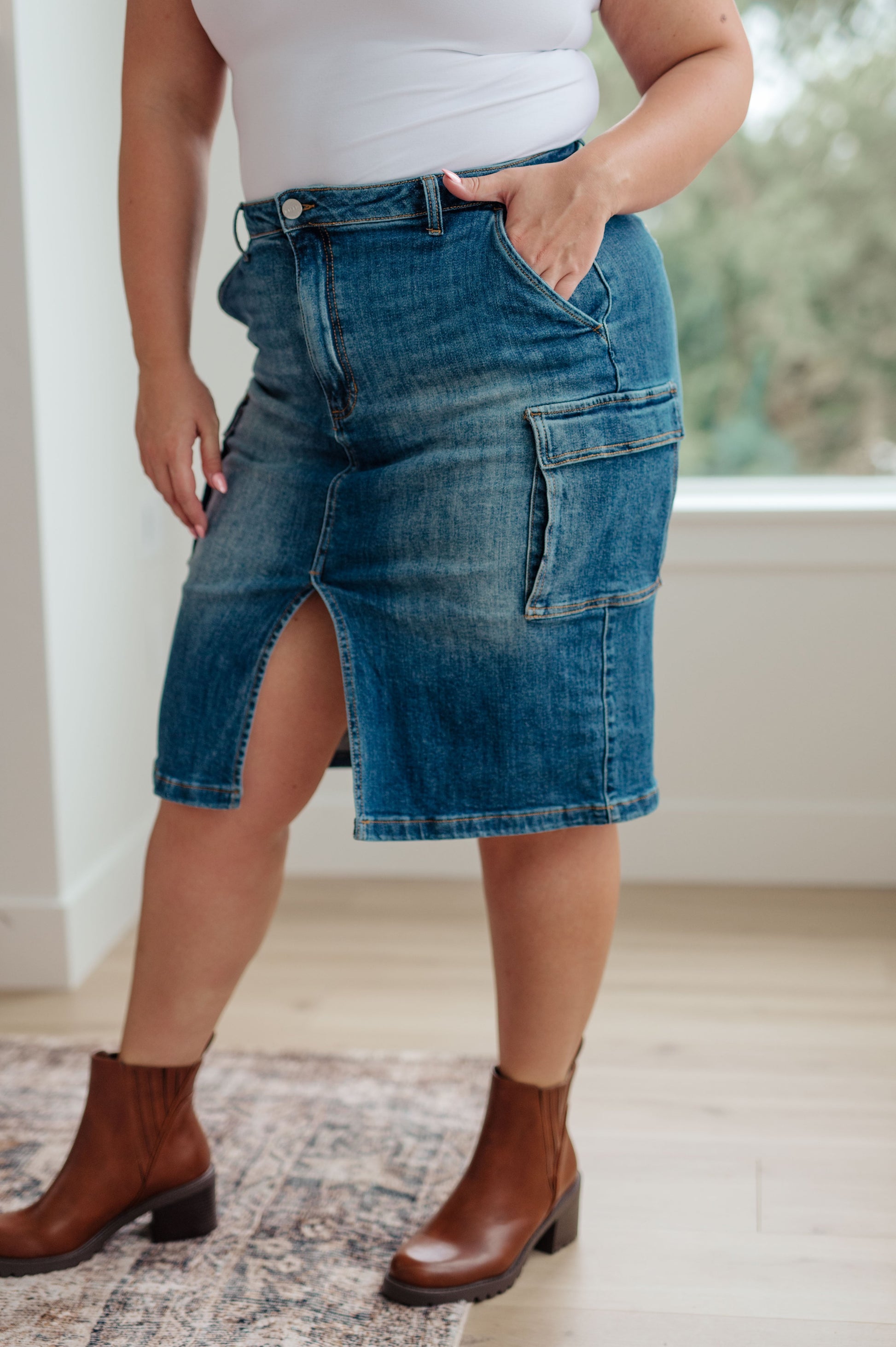 Always Be There Cargo Denim Skirt-Womens-Ave Shops-Happy Campers Boutique, Women's Fashion and More in Plainwell, MI