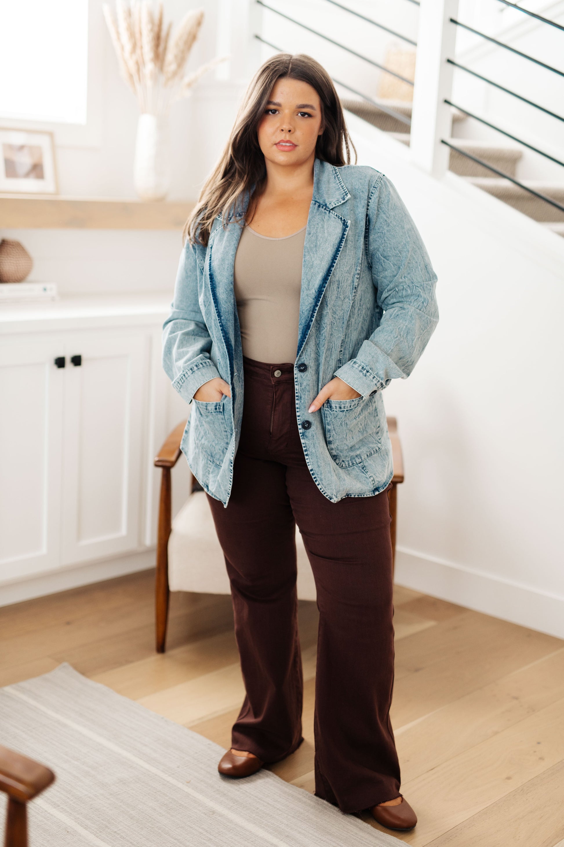 Business Brunch Denim Blazer-Womens-Ave Shops-Happy Campers Boutique, Women's Fashion and More in Plainwell, MI