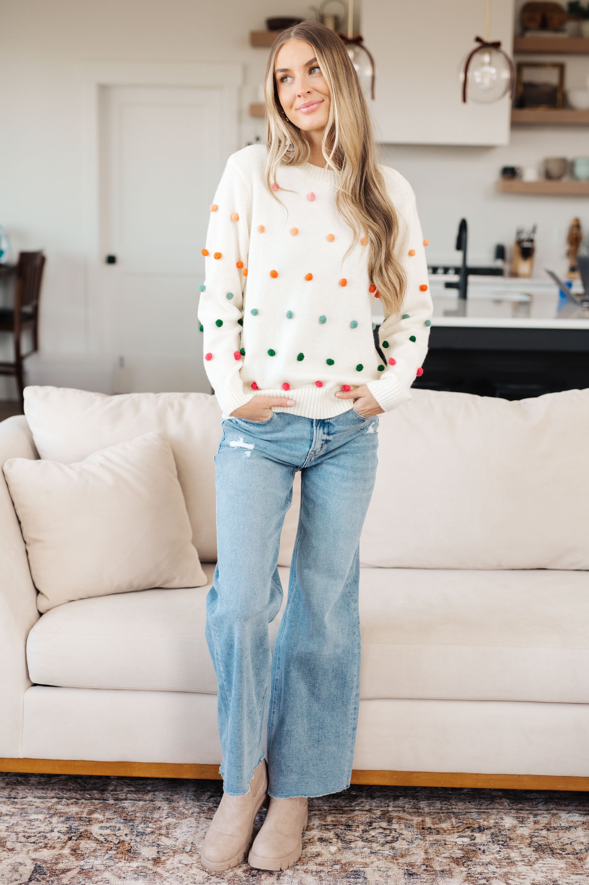 Candy Buttons Pom Detail Sweater-Womens-Ave Shops-Happy Campers Boutique, Women's Fashion and More in Plainwell, MI