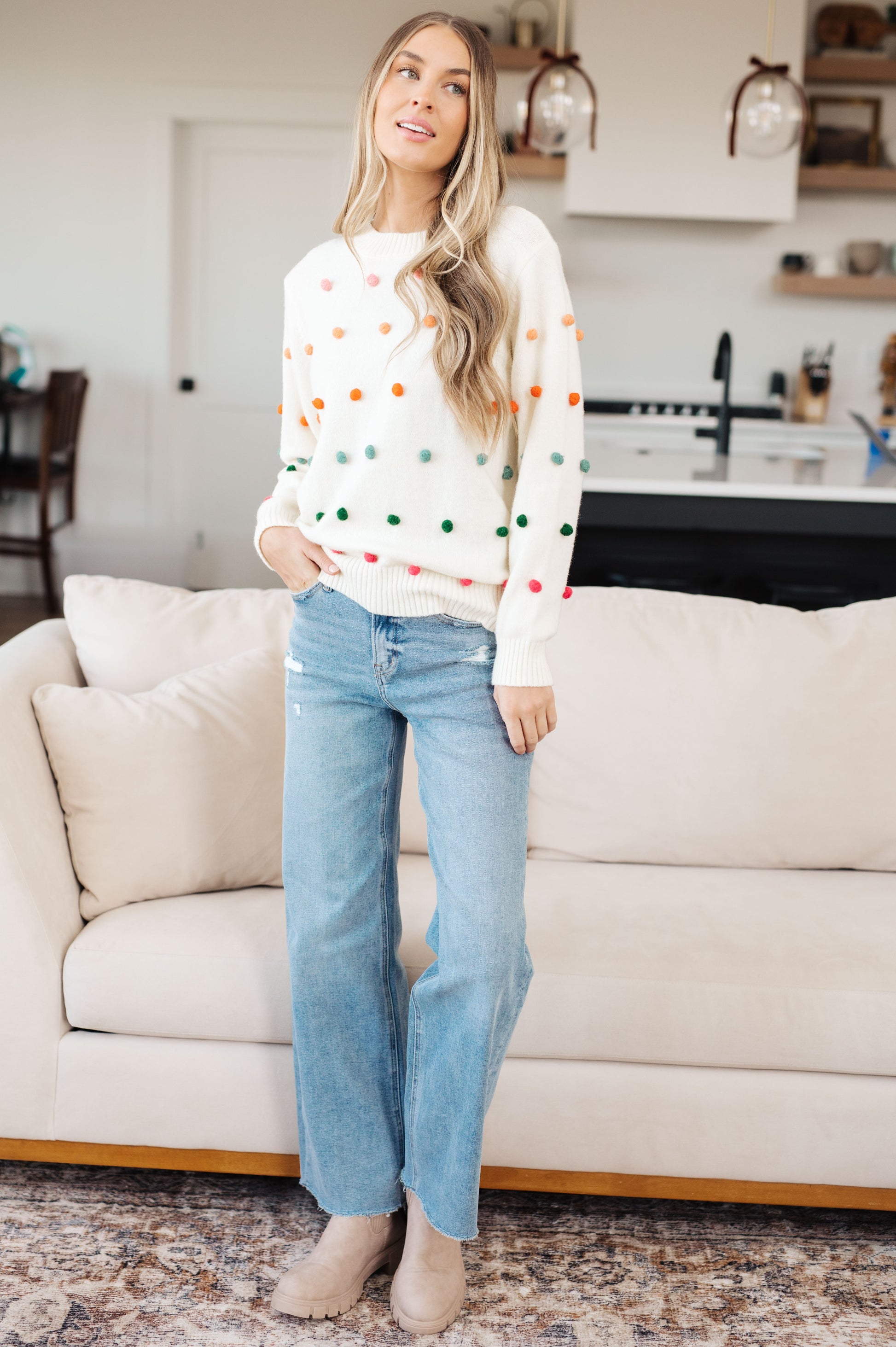 Candy Buttons Pom Detail Sweater-Womens-Ave Shops-Happy Campers Boutique, Women's Fashion and More in Plainwell, MI