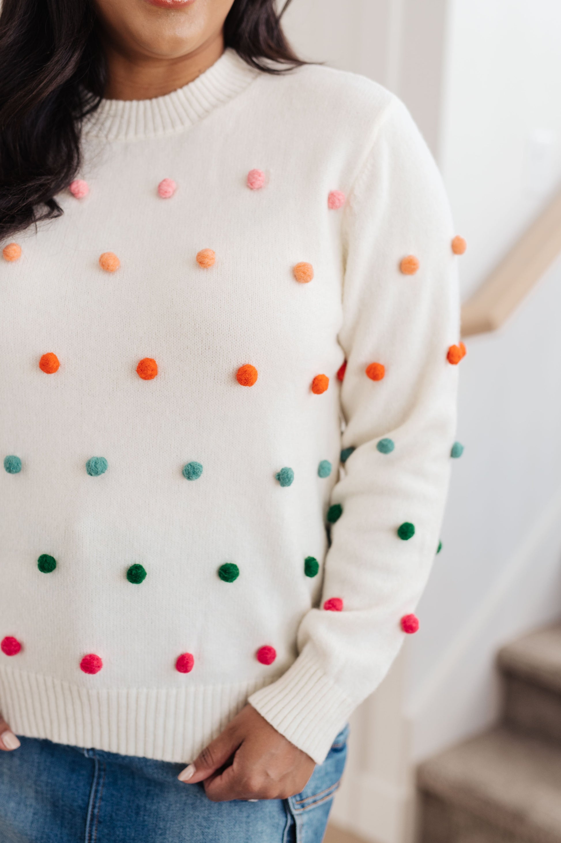 Candy Buttons Pom Detail Sweater-Womens-Ave Shops-Happy Campers Boutique, Women's Fashion and More in Plainwell, MI