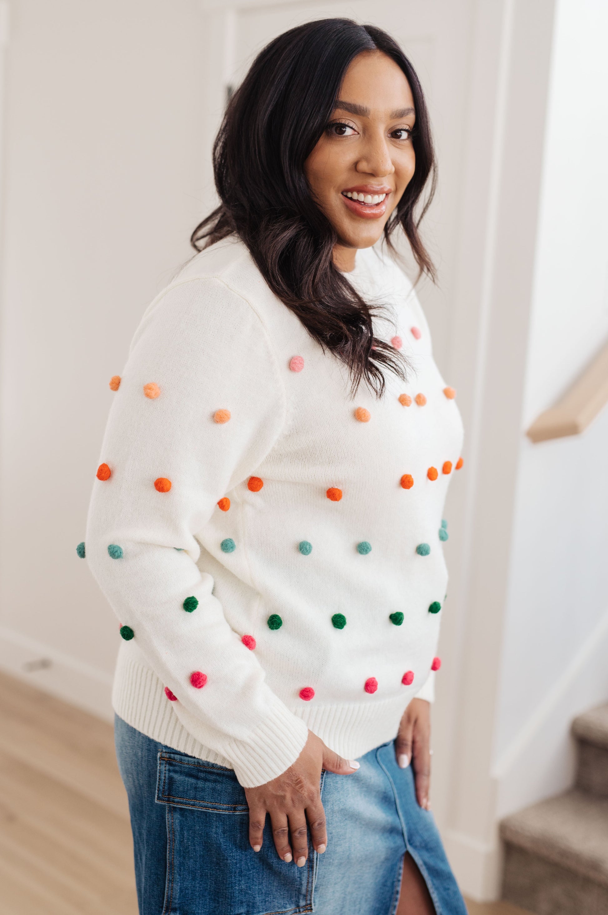 Candy Buttons Pom Detail Sweater-Womens-Ave Shops-Happy Campers Boutique, Women's Fashion and More in Plainwell, MI