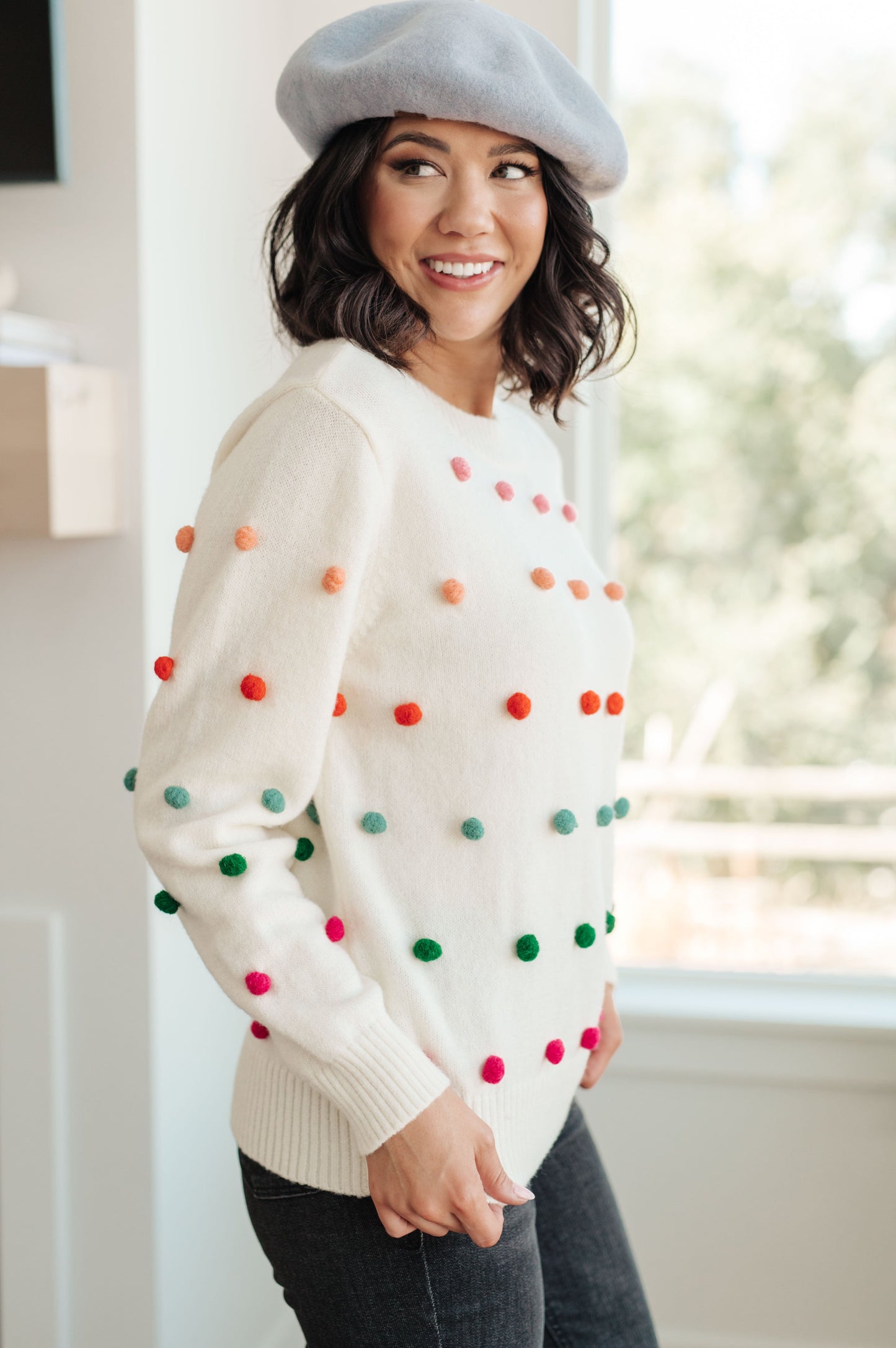 Candy Buttons Pom Detail Sweater-Womens-Ave Shops-Happy Campers Boutique, Women's Fashion and More in Plainwell, MI