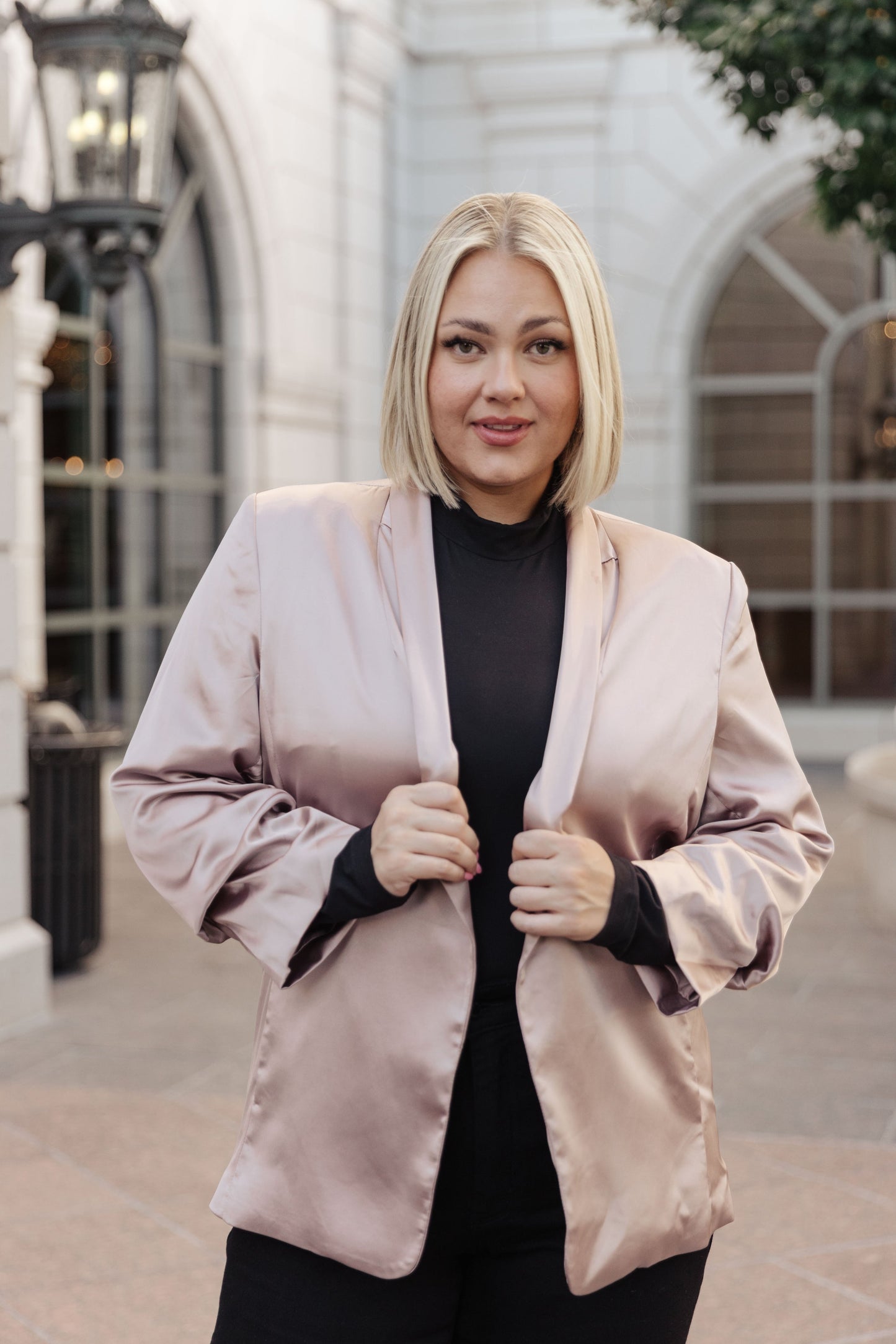 Champagne and Roses Satin Blazer-Womens-Ave Shops-Happy Campers Boutique, Women's Fashion and More in Plainwell, MI