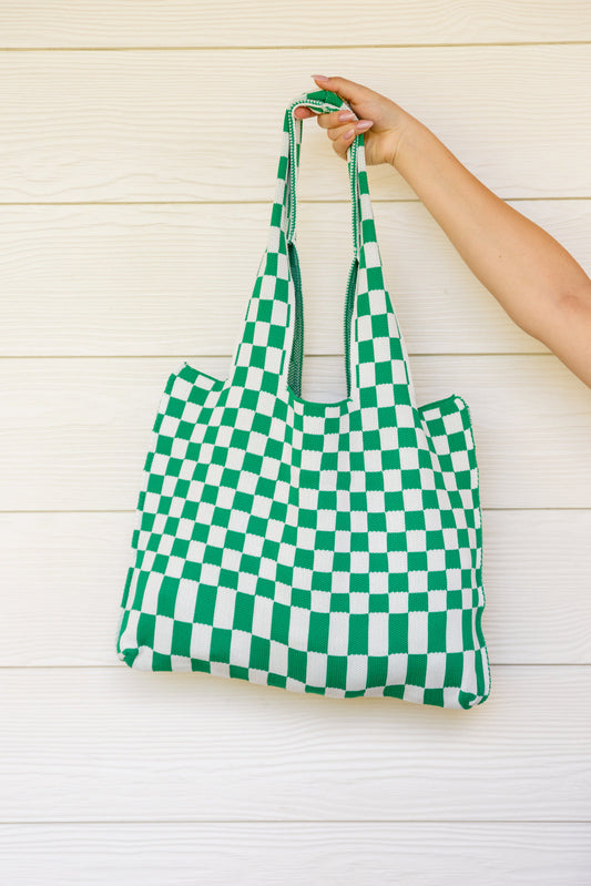 Checkerboard Lazy Wind Big Bag in Green & White-Womens-Ave Shops-Happy Campers Boutique, Women's Fashion and More in Plainwell, MI