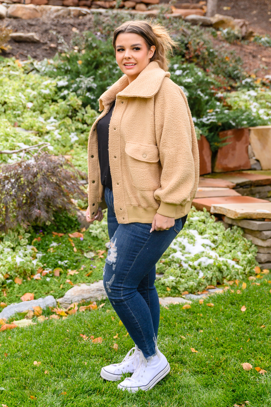 Don't Stress Oversized Collar Sherpa Jacket In Taupe-Womens-Ave Shops-Happy Campers Boutique, Women's Fashion and More in Plainwell, MI