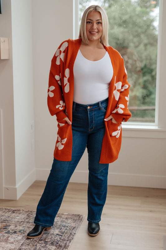 Enough Anyways Floral Cardigan in Burnt Orange-Womens-Ave Shops-Happy Campers Boutique, Women's Fashion and More in Plainwell, MI