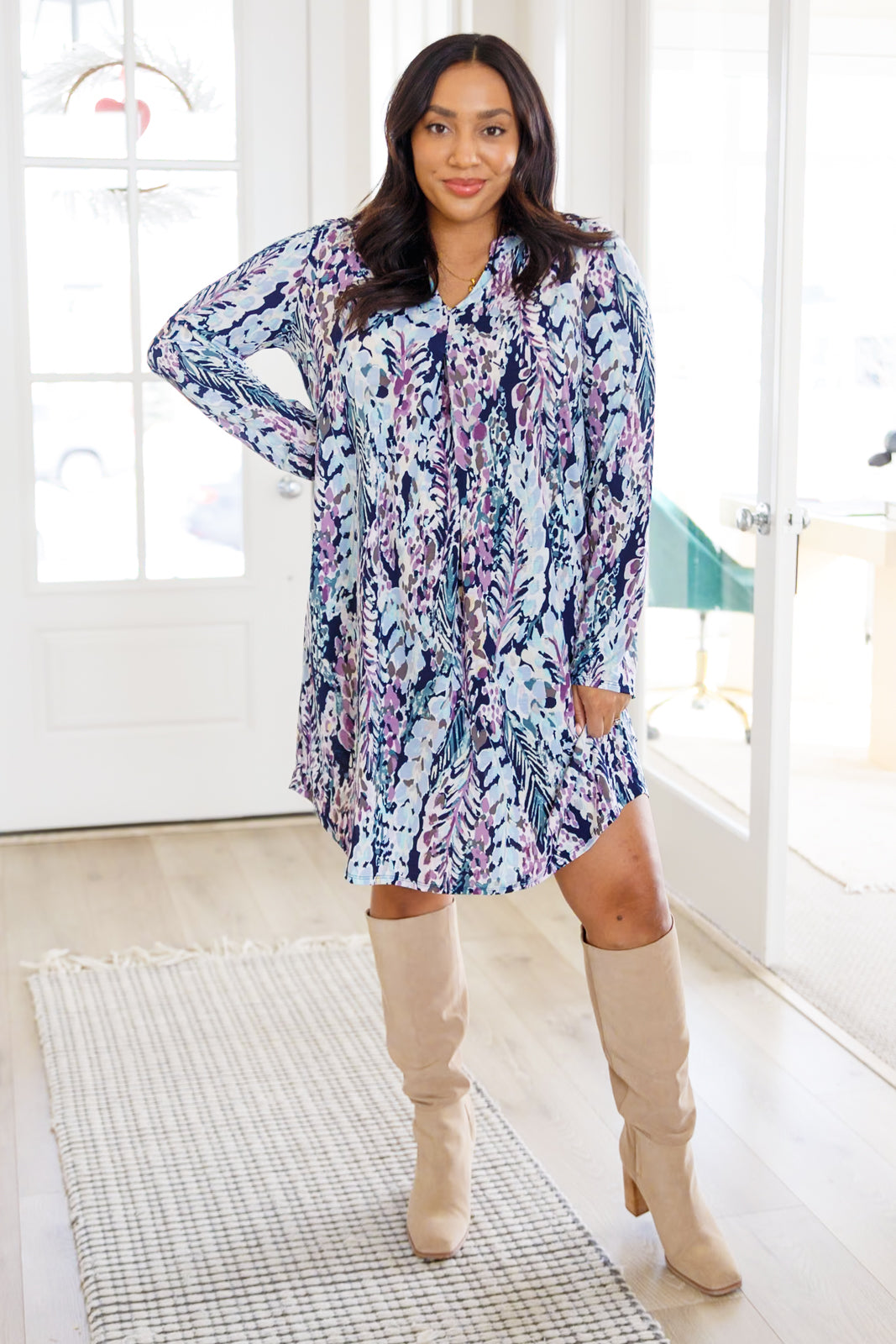 Generally Speaking V-Neck Dress in Navy Floral-Dresses-Ave Shops-Happy Campers Boutique, Women's Fashion and More in Plainwell, MI