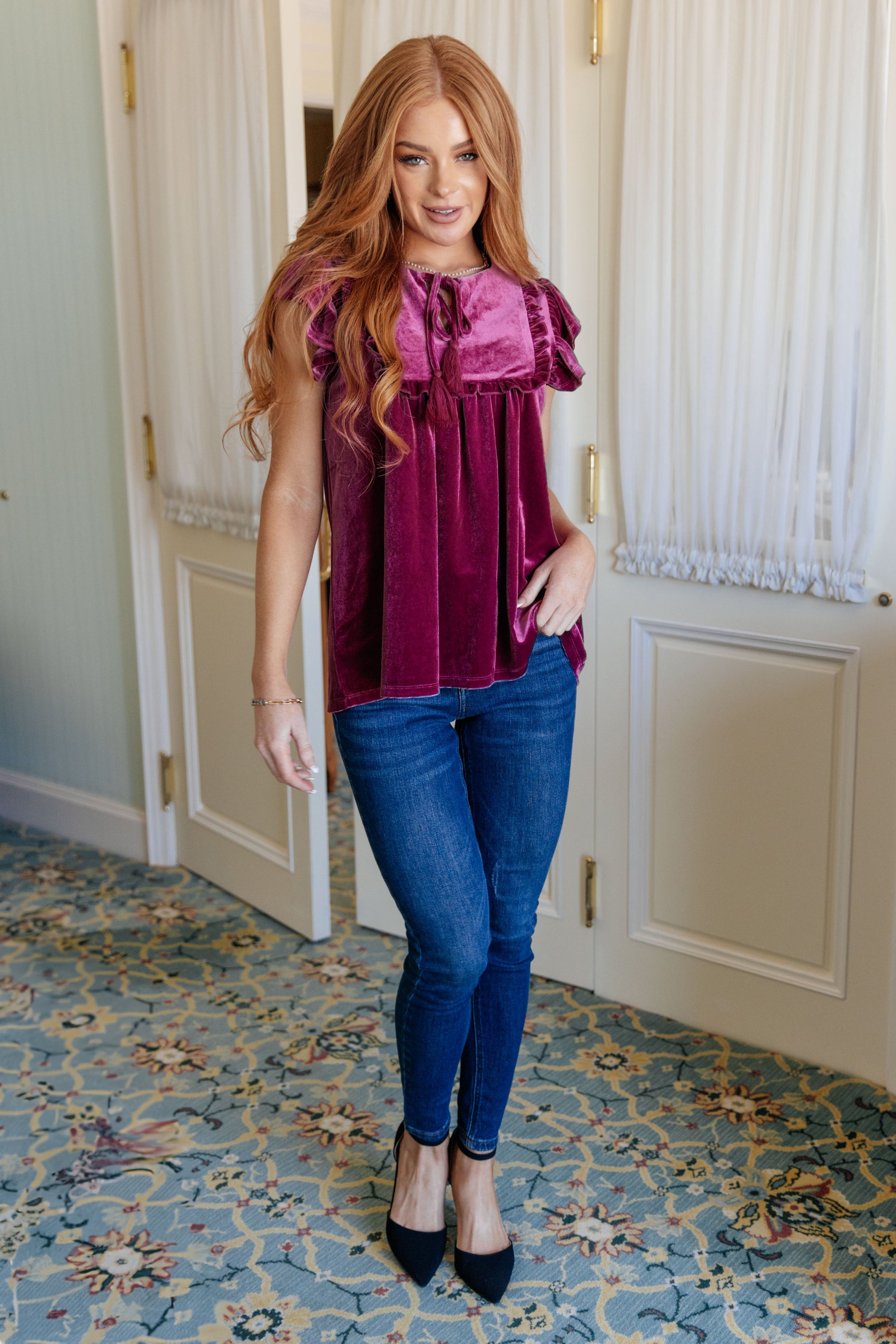 Velveteen Queen Blouse in Magenta-Womens-Ave Shops-Happy Campers Boutique, Women's Fashion and More in Plainwell, MI