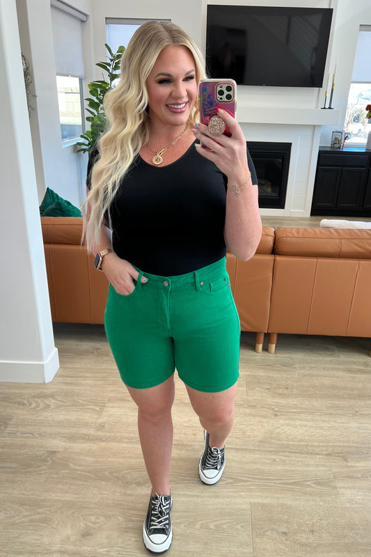 Jenna High Rise Control Top Cuffed Shorts in Green-Womens-Ave Shops-Happy Campers Boutique, Women's Fashion and More in Plainwell, MI