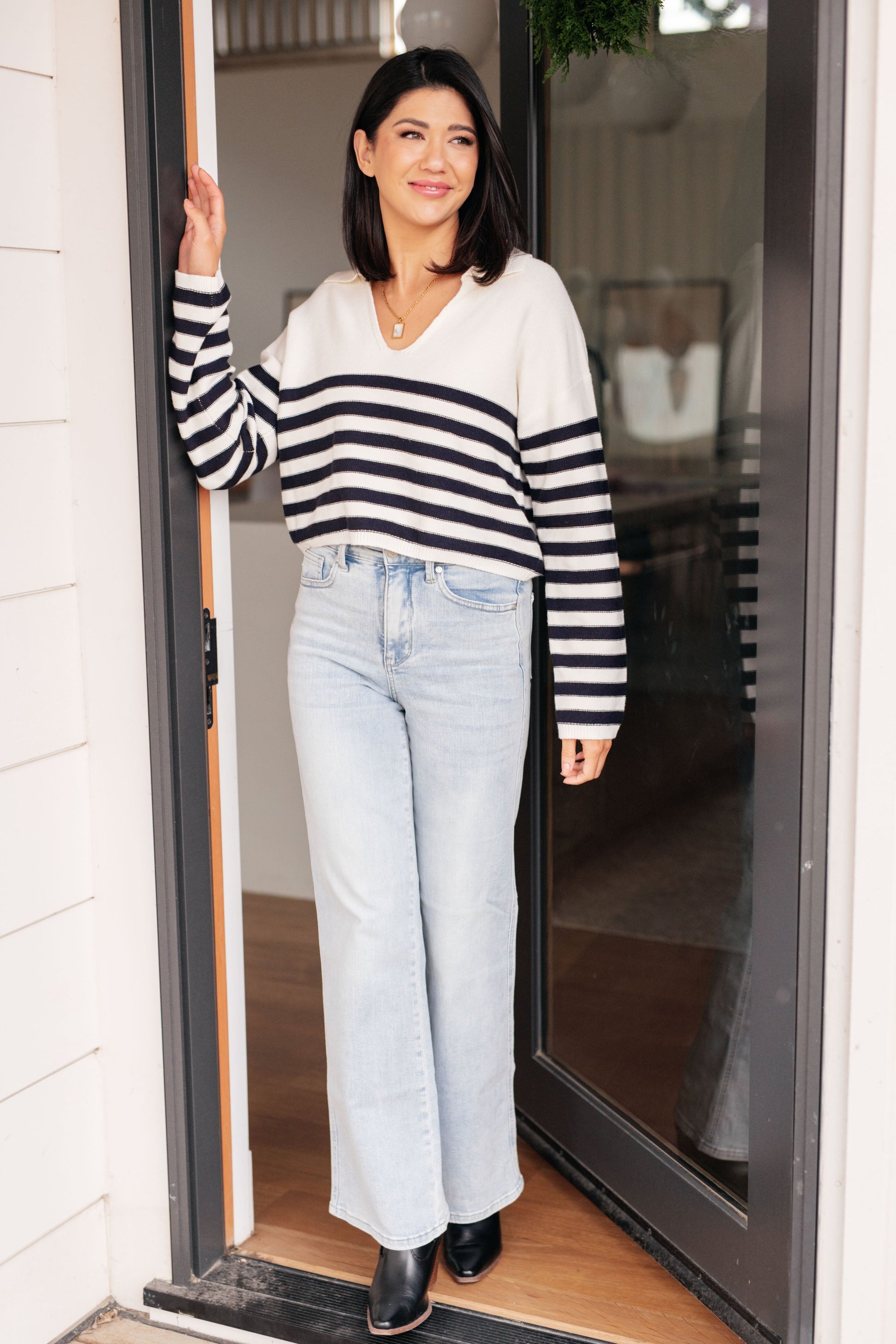 Memorable Moments Striped Sweater in White-Womens-Ave Shops-Happy Campers Boutique, Women's Fashion and More in Plainwell, MI