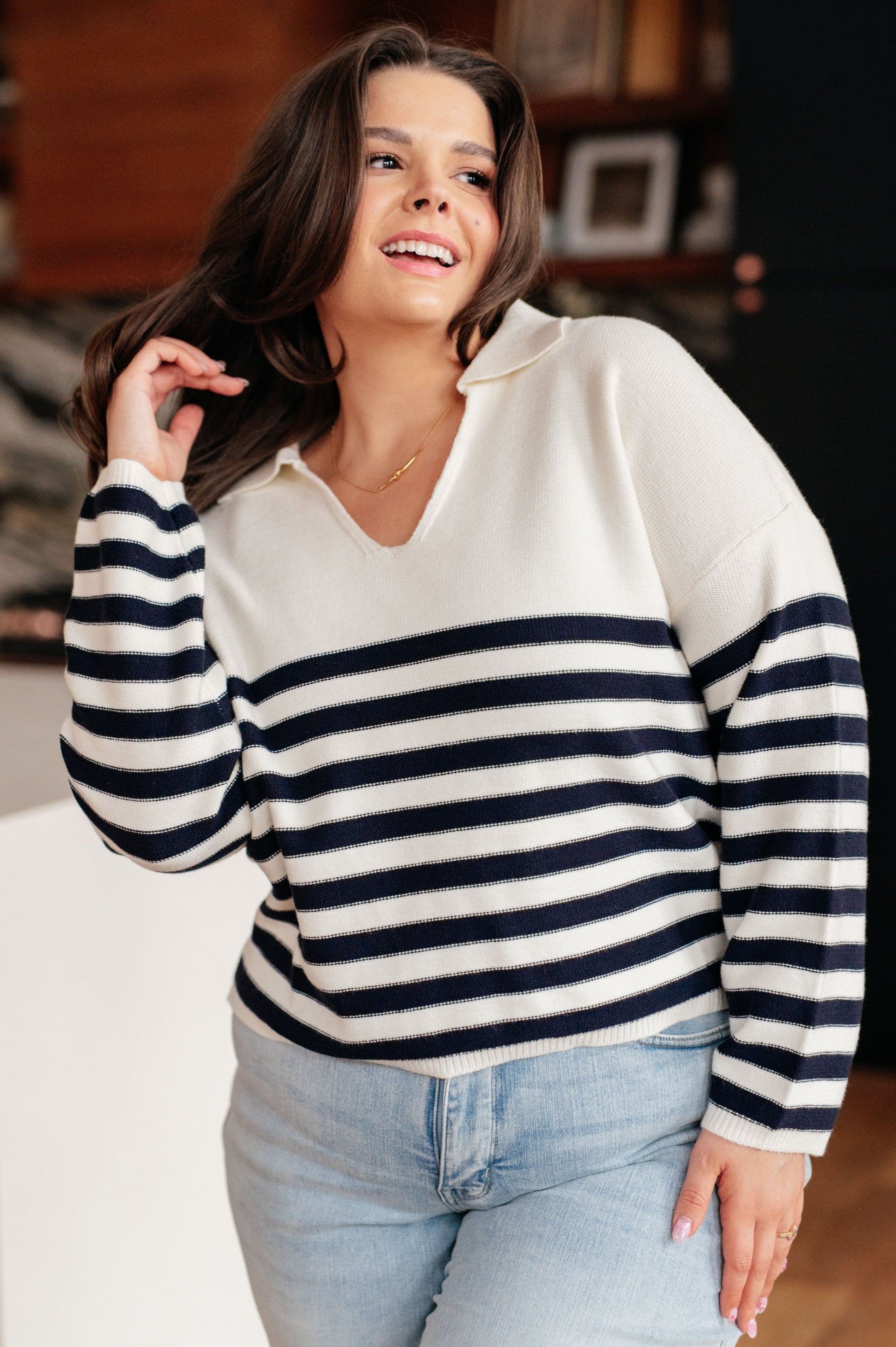 Memorable Moments Striped Sweater in White-Womens-Ave Shops-Happy Campers Boutique, Women's Fashion and More in Plainwell, MI