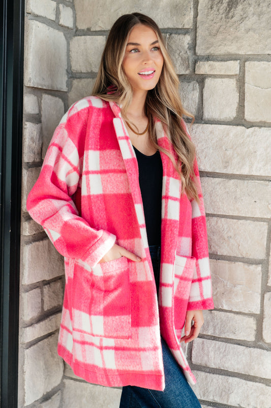Passion in Plaid Coat in Pink-Womens-Ave Shops-Happy Campers Boutique, Women's Fashion and More in Plainwell, MI