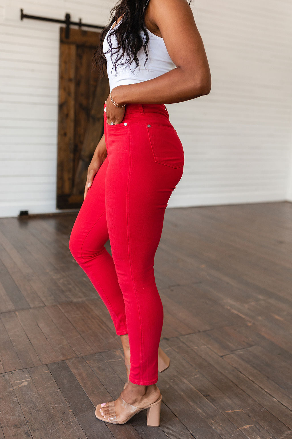 Ruby High Rise Control Top Garment Dyed Skinny Jeans in Red-Denim-Ave Shops-Happy Campers Boutique, Women's Fashion and More in Plainwell, MI