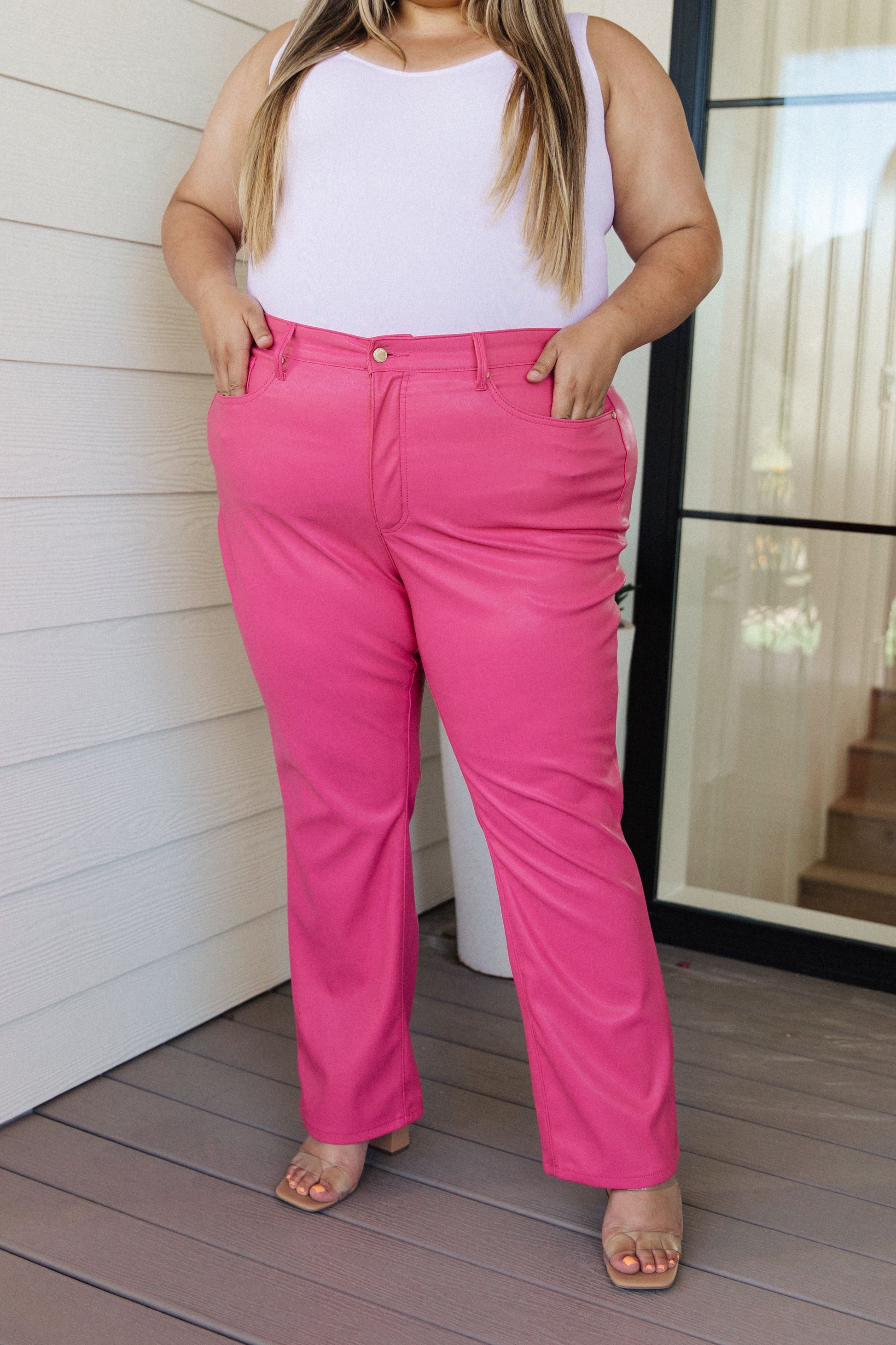 Tanya Control Top Faux Leather Pants in Hot Pink-Womens-Ave Shops-Happy Campers Boutique, Women's Fashion and More in Plainwell, MI